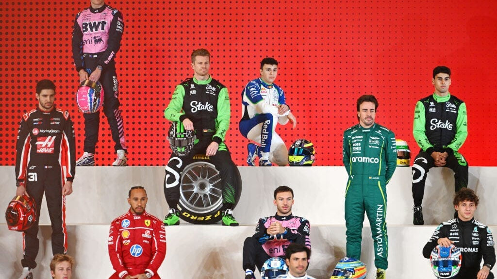 Racers at a photoshoot before a race.