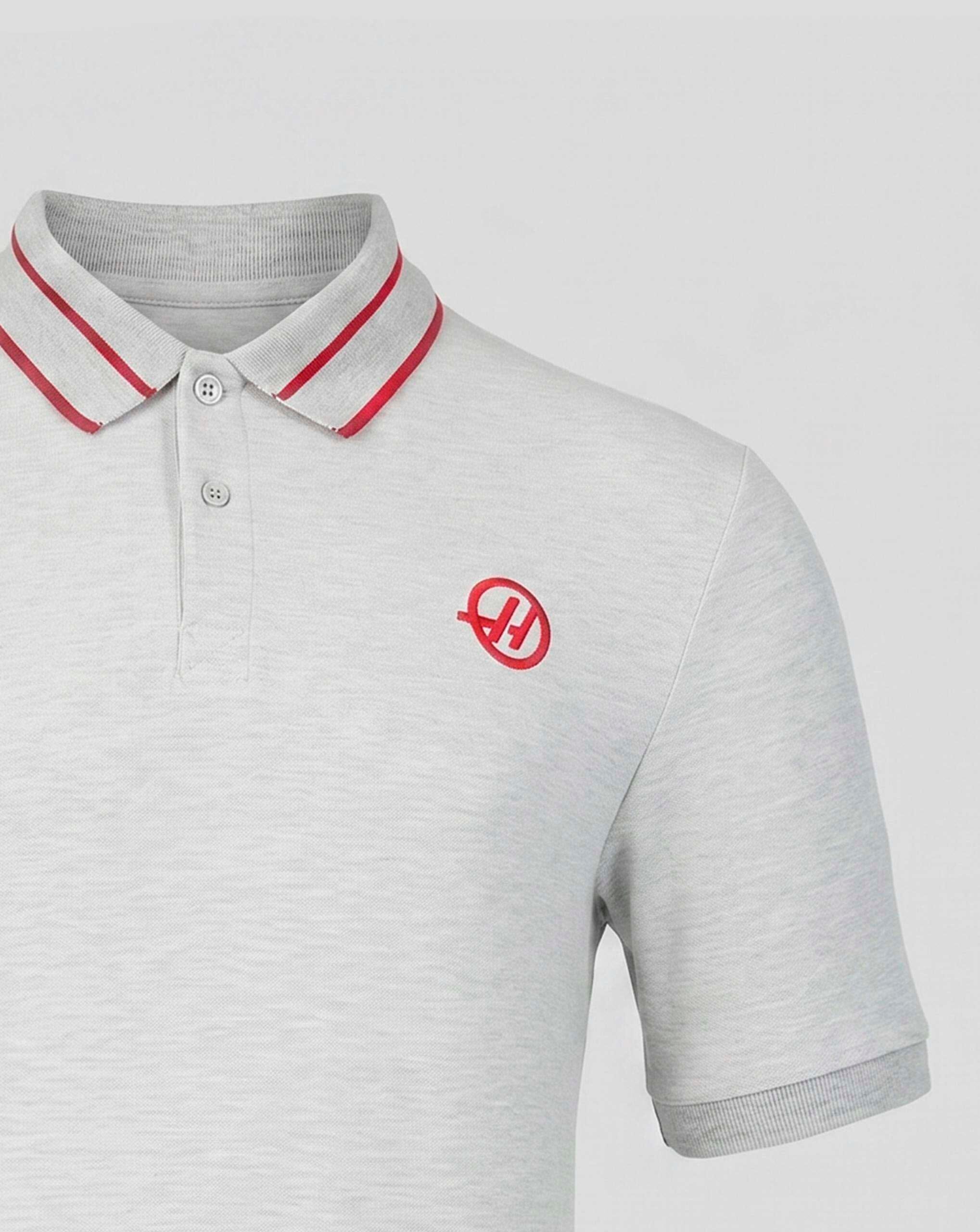 Haas Racing F1 Small Logo Polo Shirt - Grey Marl Polos Haas F1 Racing Team