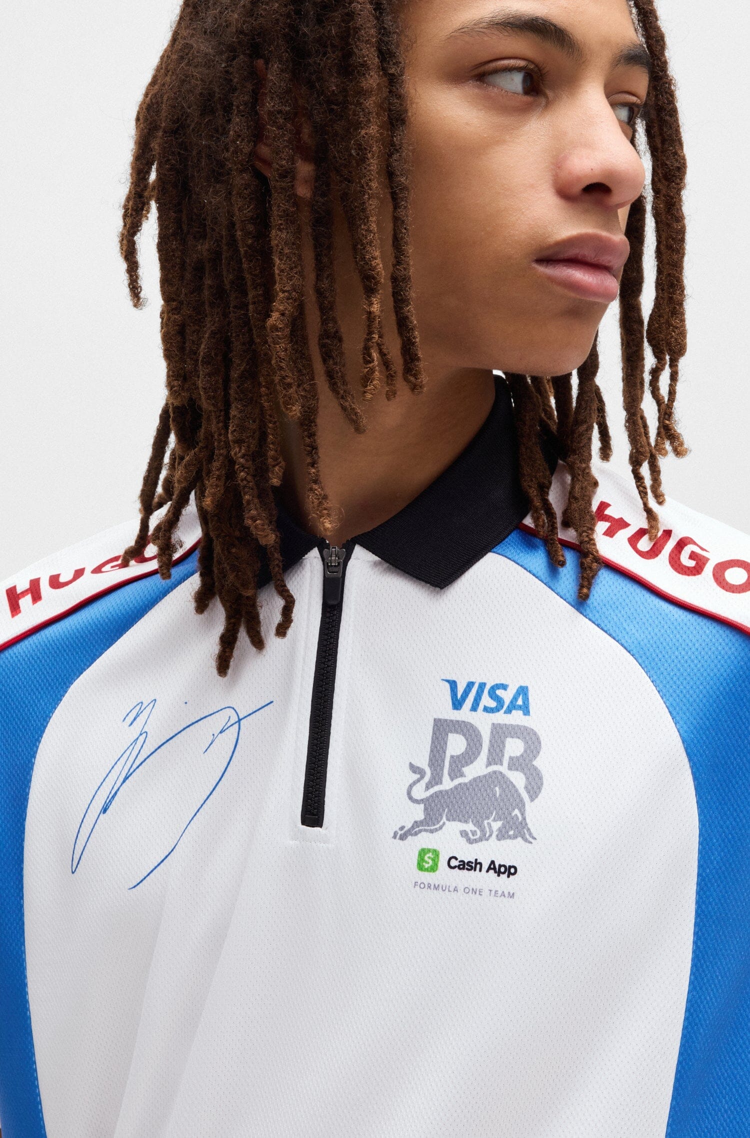 Visa Cash App RB F1 2025 Men's Yuki Tsunoda Team Polo Shirt - White Polos Visa Cash App RB