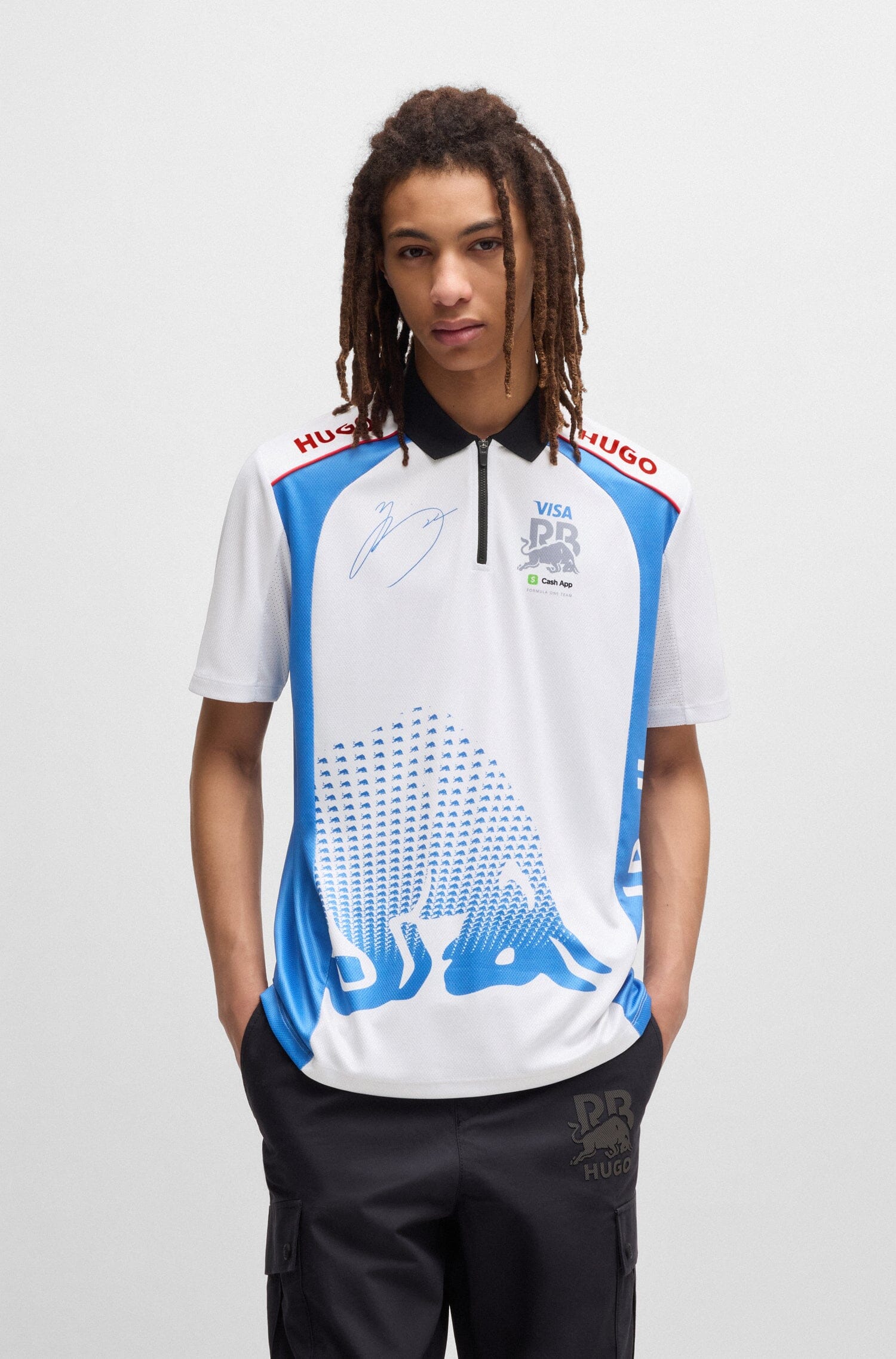 Visa Cash App RB F1 2025 Men's Yuki Tsunoda Team Polo Shirt - White Polos Visa Cash App RB