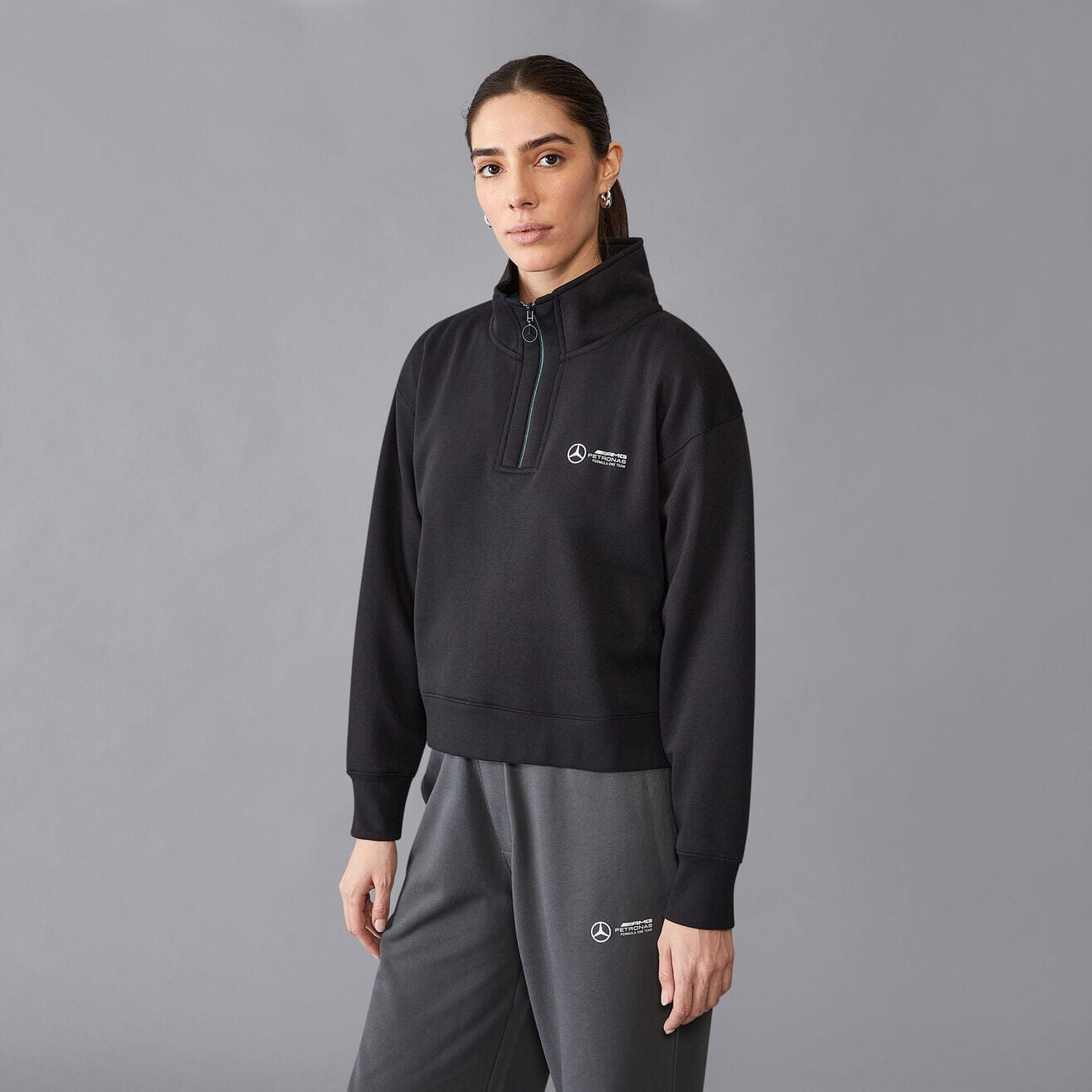 Mercedes AMG Petronas F1 Women's Relaxed Fit 1/4 Zip Sweater - Black Sweatshirt Mercedes AMG Petronas
