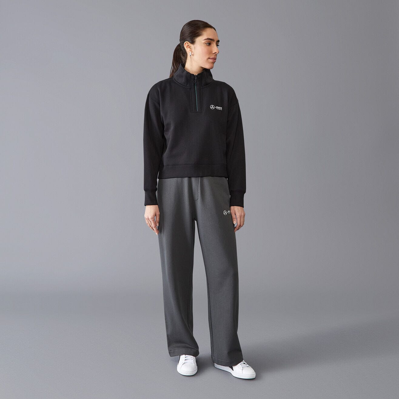 Mercedes AMG Petronas F1 Women's Relaxed Fit 1/4 Zip Sweater - Black Sweatshirt Mercedes AMG Petronas
