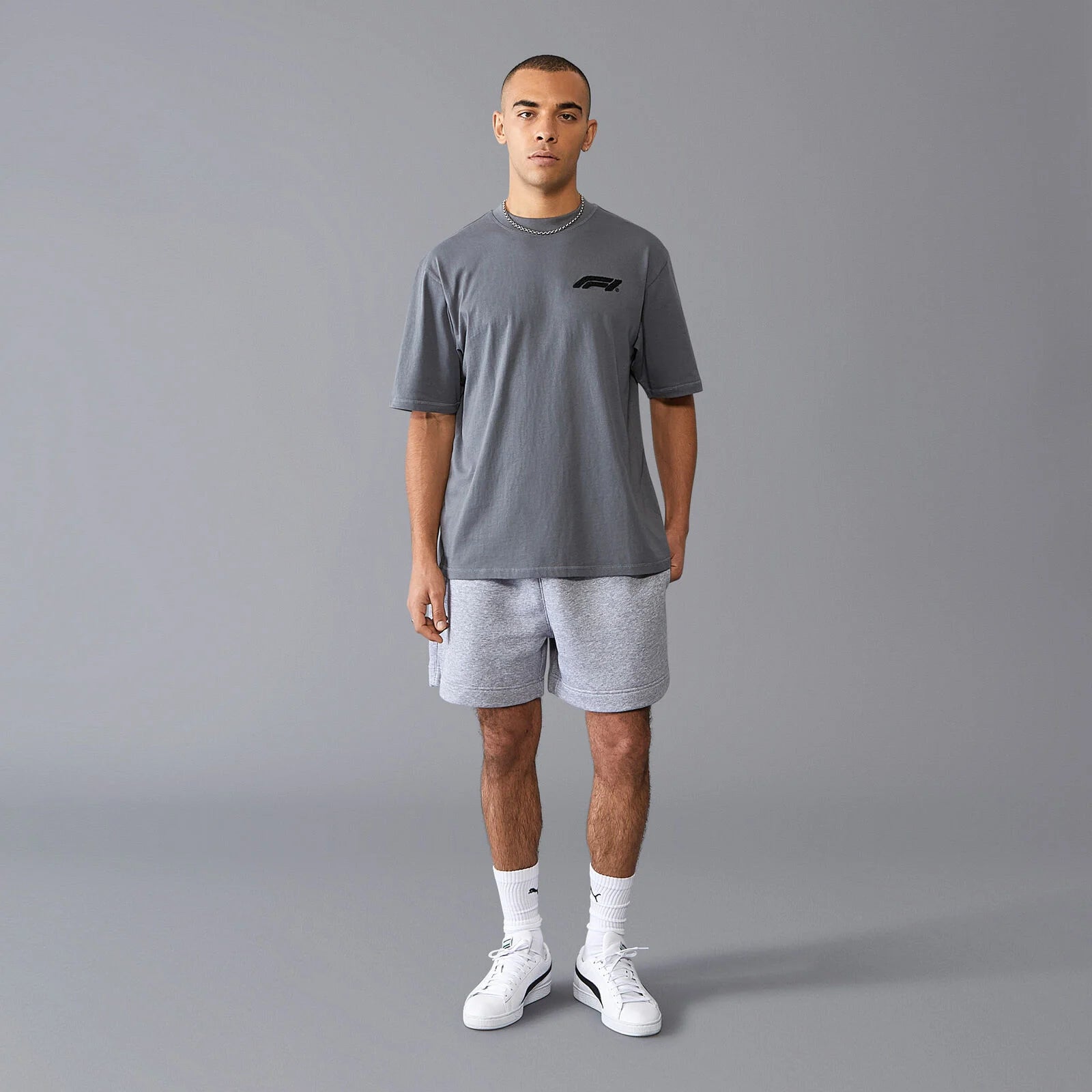 Formula 1 Tech Relaxed Fit Boucle T-Shirt - Grey/White T-shirts Formula 1