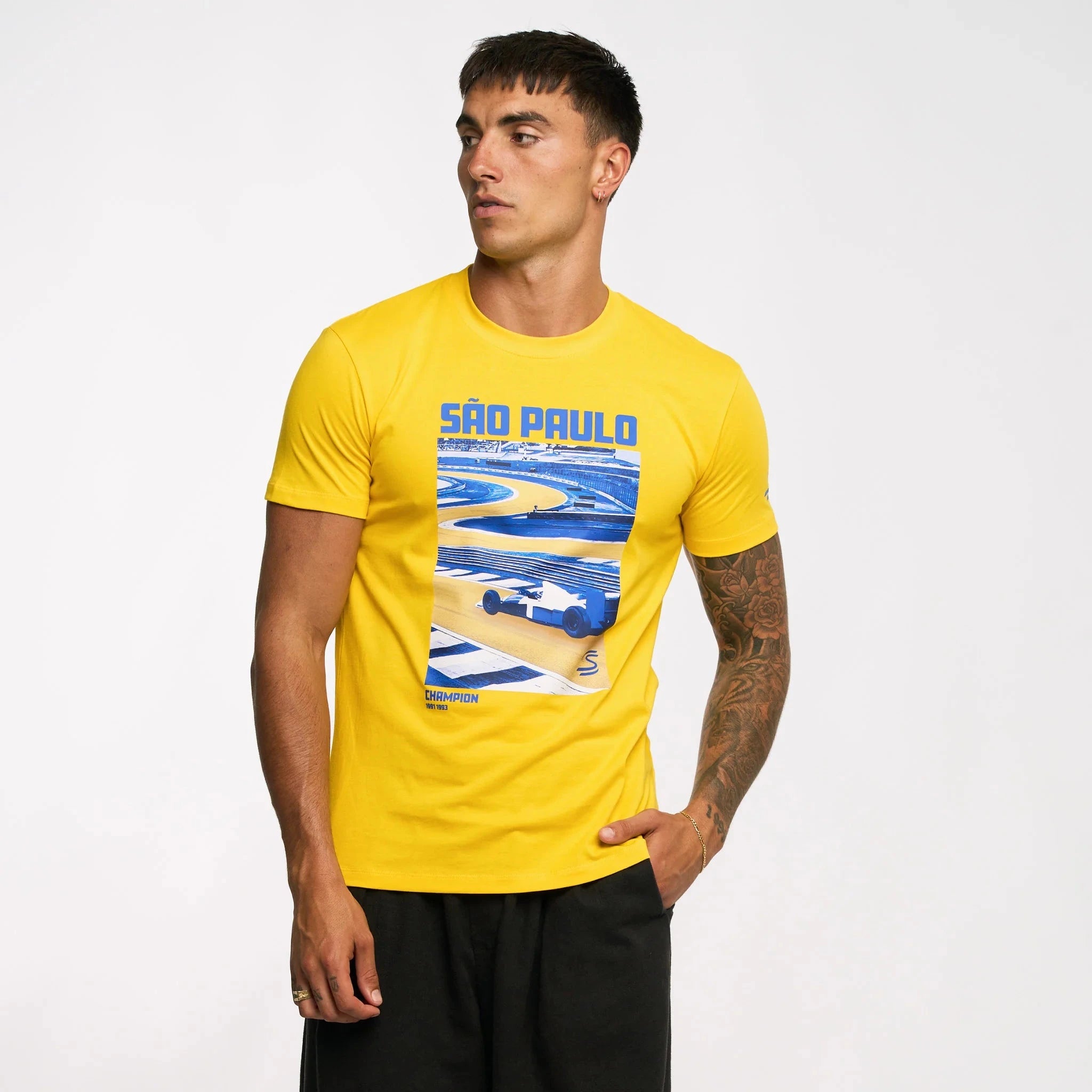 Ayrton Senna F1 Sao Paulo Circuit Graphic T-Shirt - Yellow T-shirts Ayrton Senna