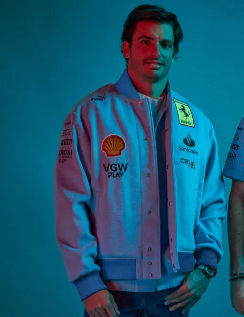 Scuderia Ferrari F1 Special Edition Miami GP Team Varsity Jacket - Blue Jackets Scuderia Ferrari 
