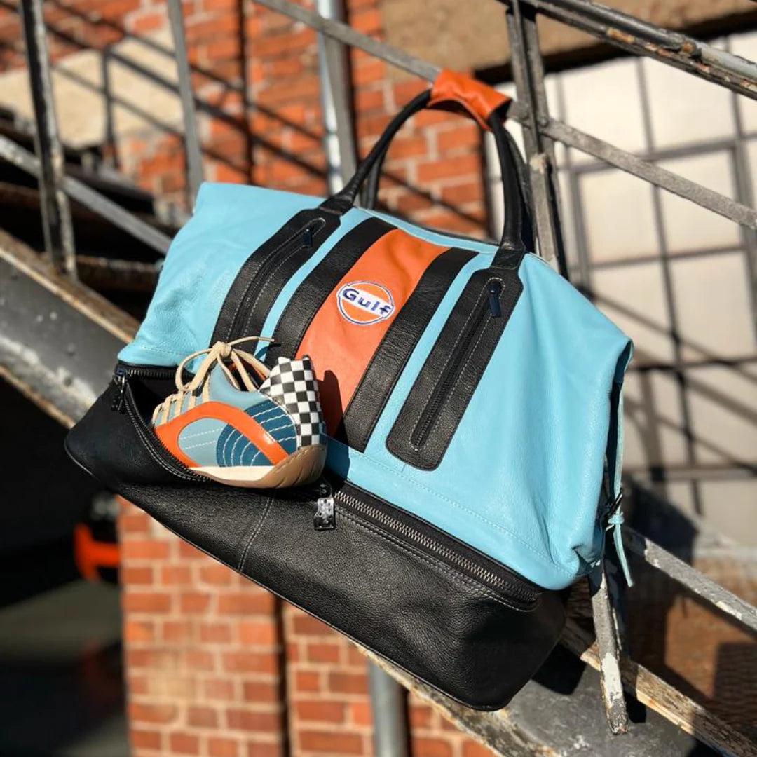 GrandPrix Originals Gulf Leather Track Sport Dual-Compartment Bag - Blue Bags GrandPrix Originals USA