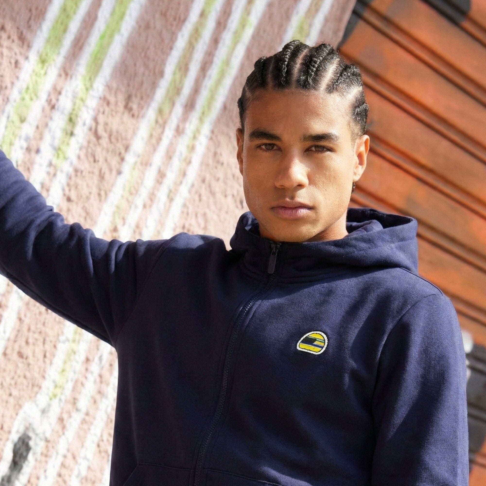Ayrton Senna F1 Helmet Full Zip Hoodie - Navy Hoodies Ayrton Senna