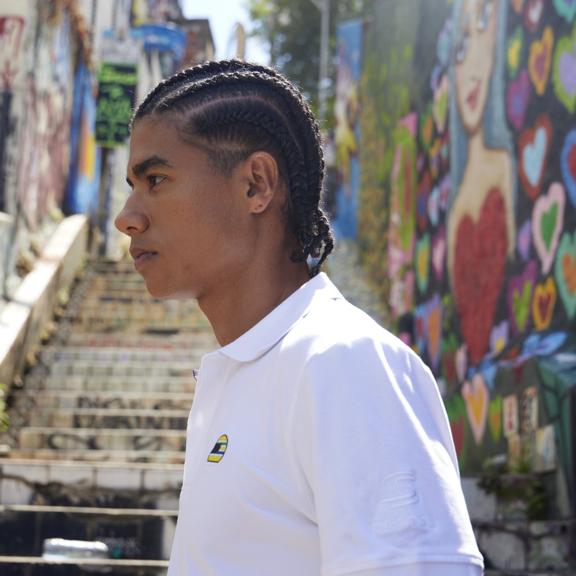 Ayrton Senna F1 Helmet Polo Shirt - Blue/White Polos Ayrton Senna