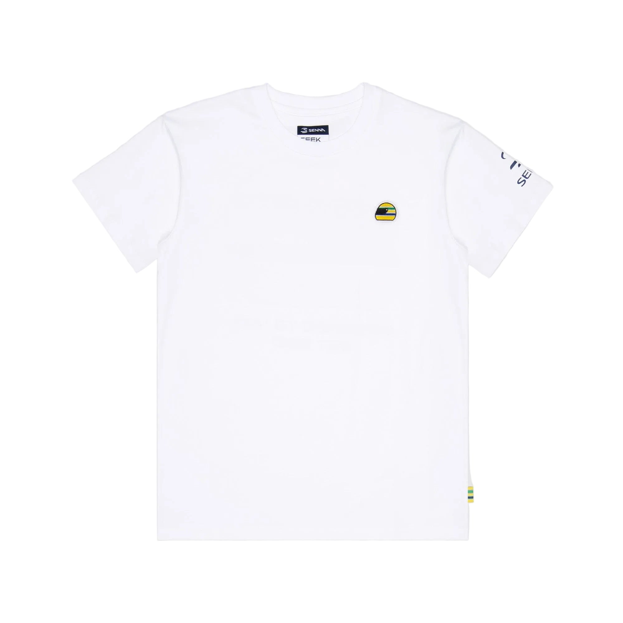 Ayrton Senna F1 Men's Helmet T-Shirt - Navy/White T-shirts Ayrton Senna XS White