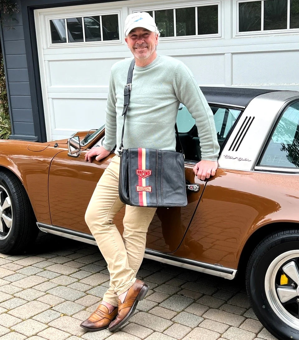 GrandPrix Originals Limited Edition Vintage Leather Silverstone Messenger Bag - Black Bags GrandPrix Originals USA