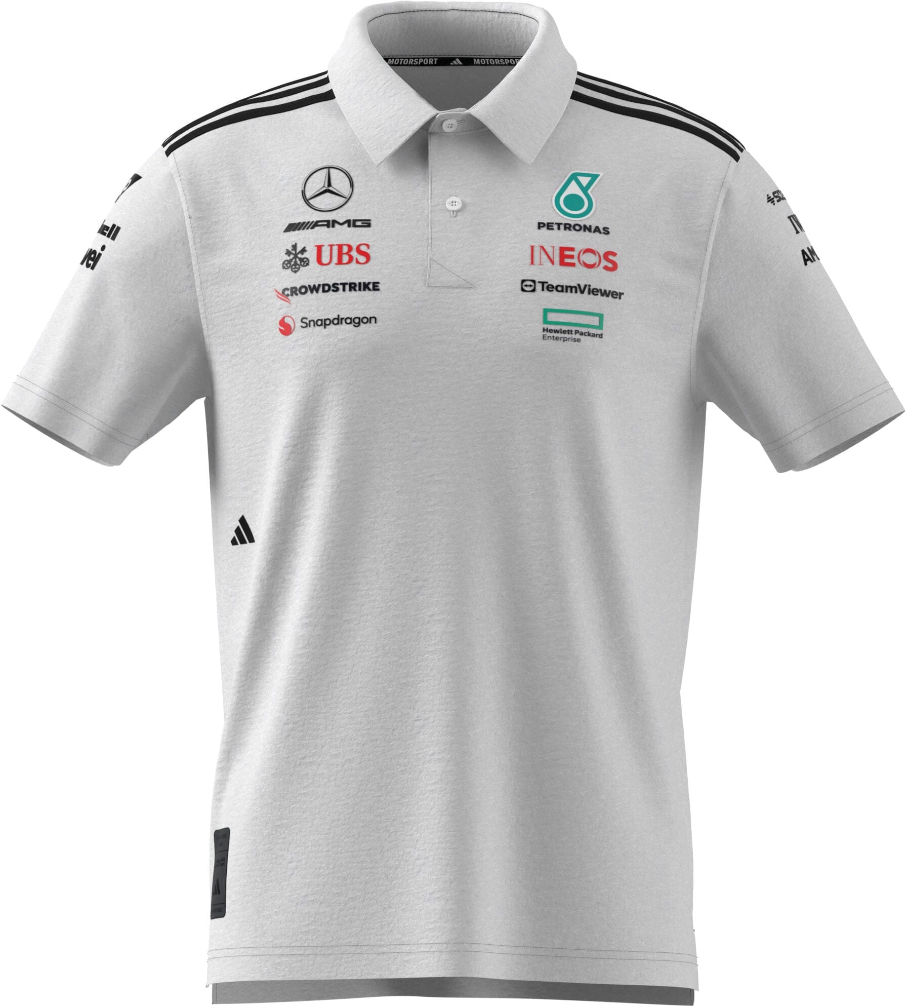 Mercedes - AMG Petronas Formula One 2025 Men's Team Polo Shirt - White/Black Polos Mercedes AMG Petronas XS White