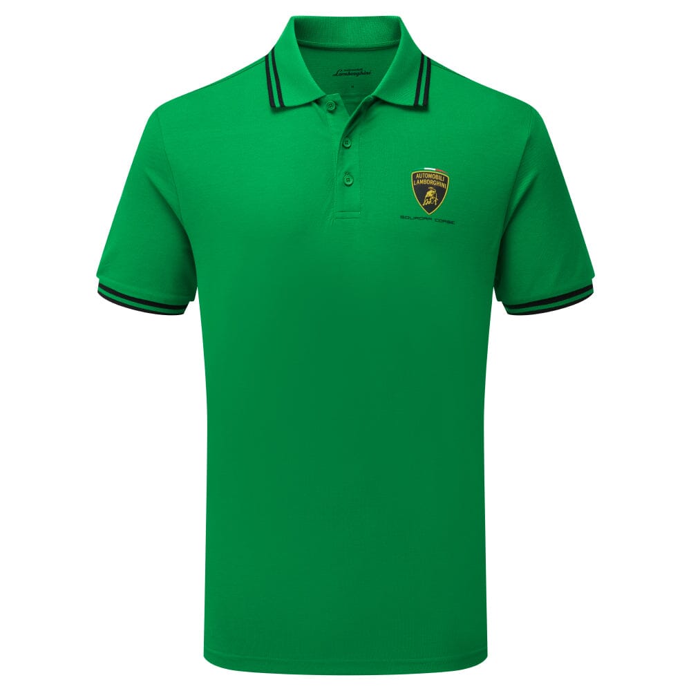Automobili Lamborghini Squadra Corse Men's Travel Polo Shirt - Orange/White/Green Polos Automobili Lamborghini