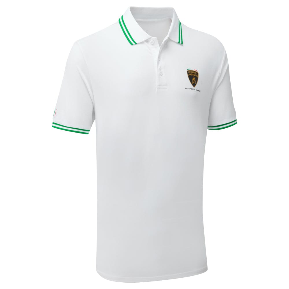 Automobili Lamborghini Squadra Corse Men's Travel Polo Shirt - Orange/White/Green Polos Automobili Lamborghini