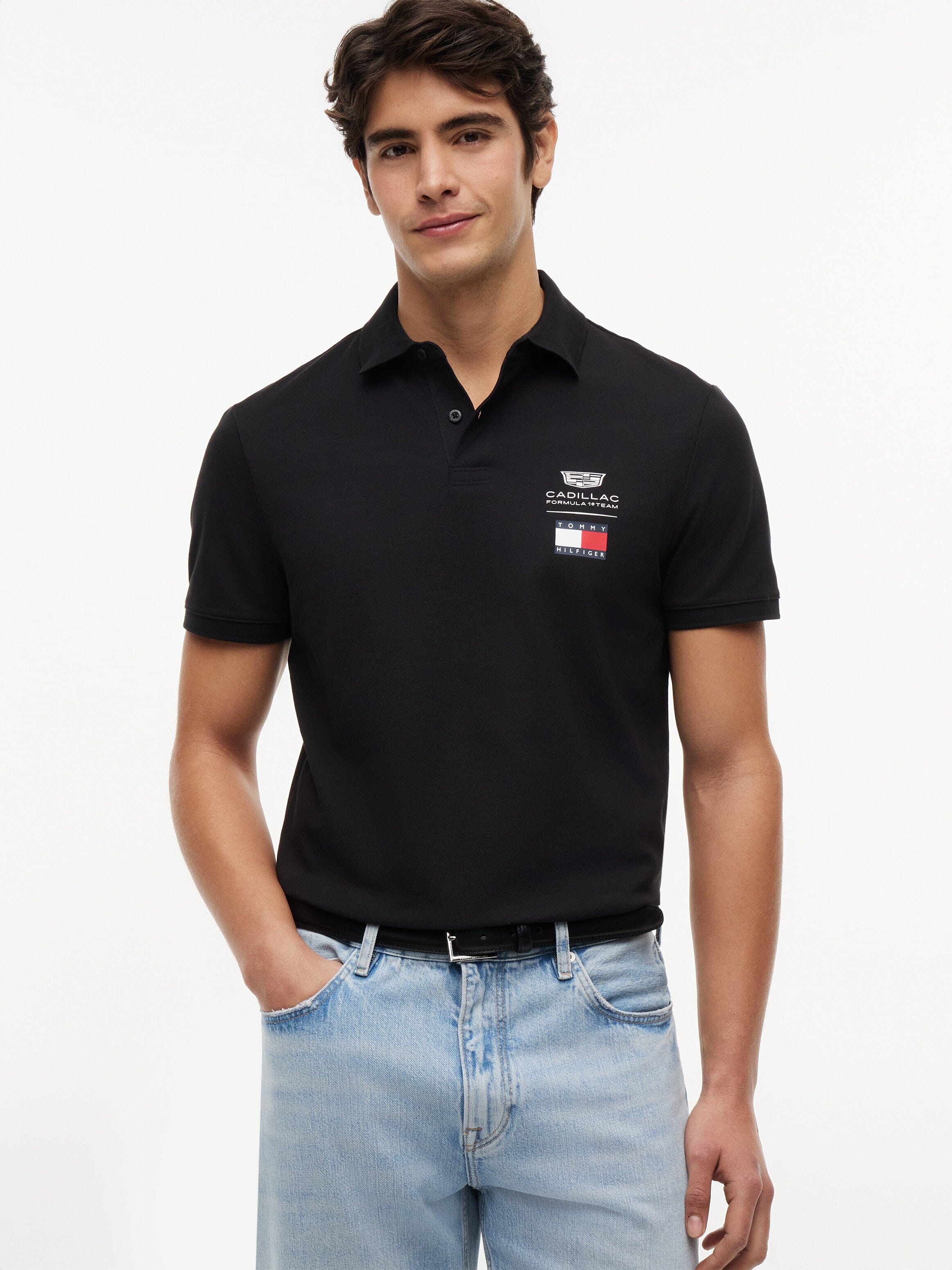 Cadillac F1 Small Logo Polo Shirt - Black/White Polos Cadillac F1