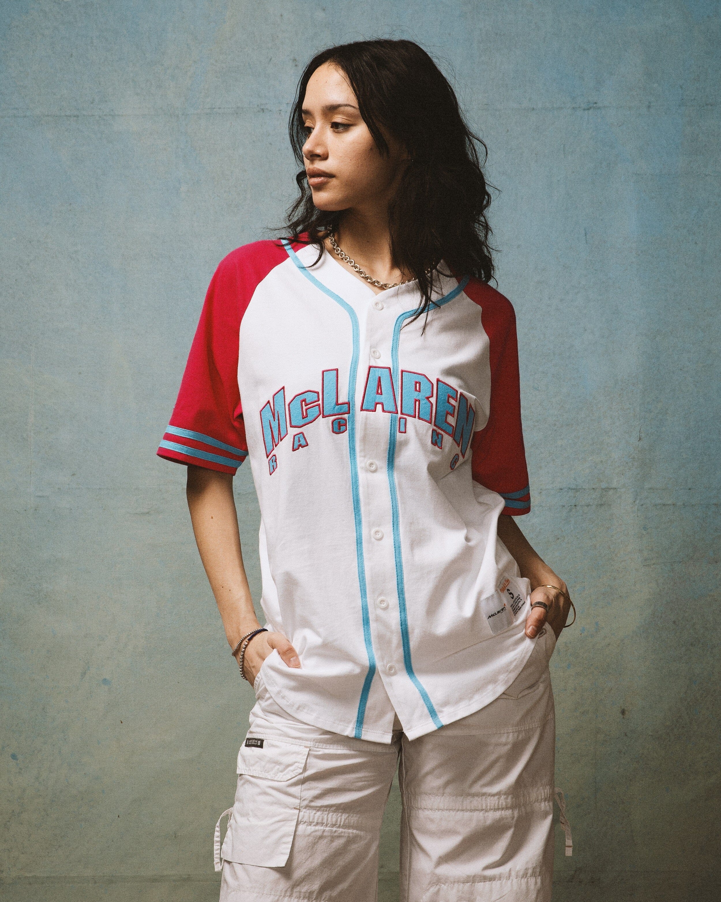 McLaren Racing F1 Special Edition Miami GP Mitchell & Ness Baseball Jersey - Blue/Pink Jersey McLaren-Castore XS Pink