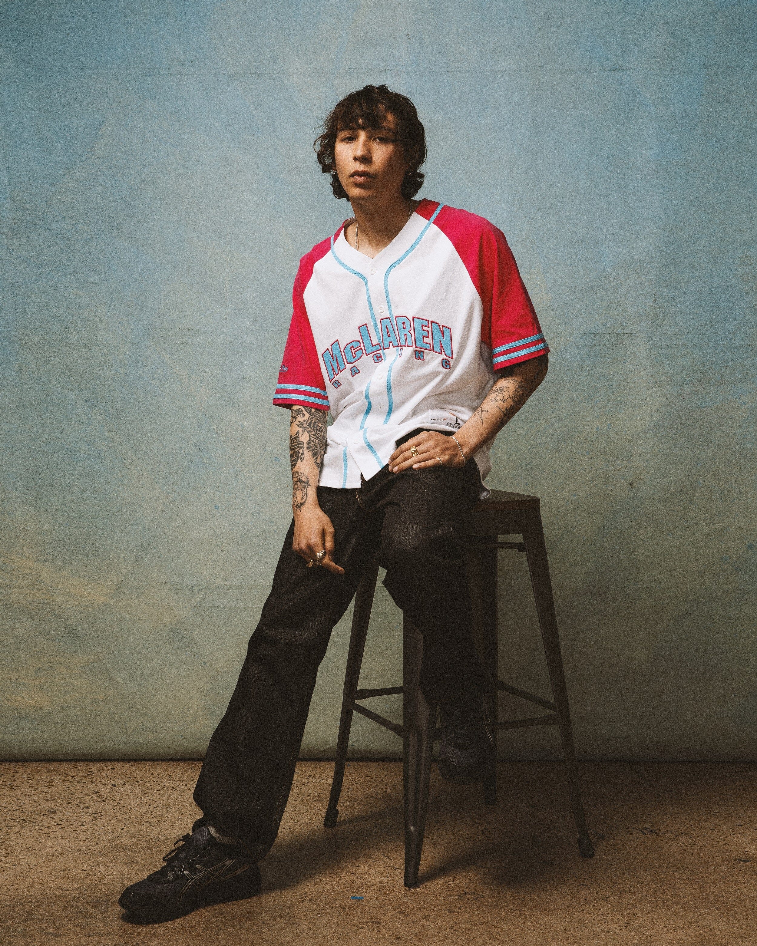 McLaren Racing F1 Special Edition Miami GP Mitchell & Ness Baseball Jersey - Blue/Pink Jersey McLaren-Castore