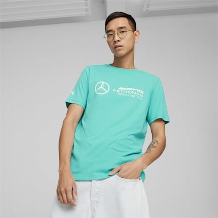 Mercedes Benz AMG Petronas F1 Puma Men's Large Logo T-Shirt - Black/Silver/Green T-shirts Mercedes AMG Petronas