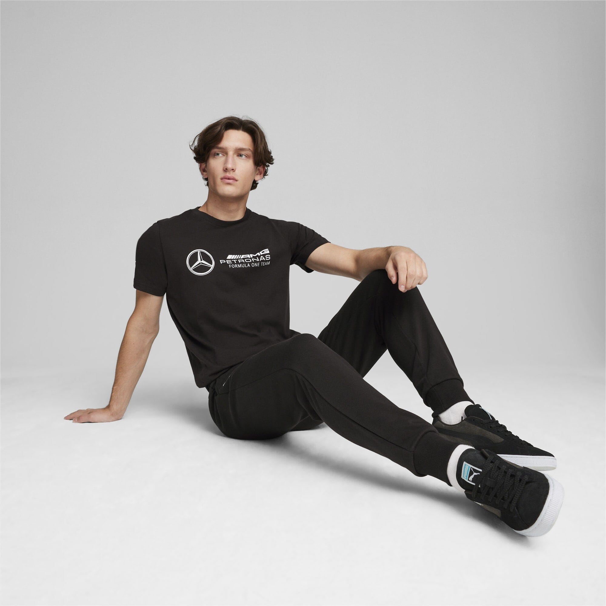Mercedes Benz AMG Petronas F1 Puma Men's Large Logo T-Shirt - Black/Silver/Green T-shirts Mercedes AMG Petronas