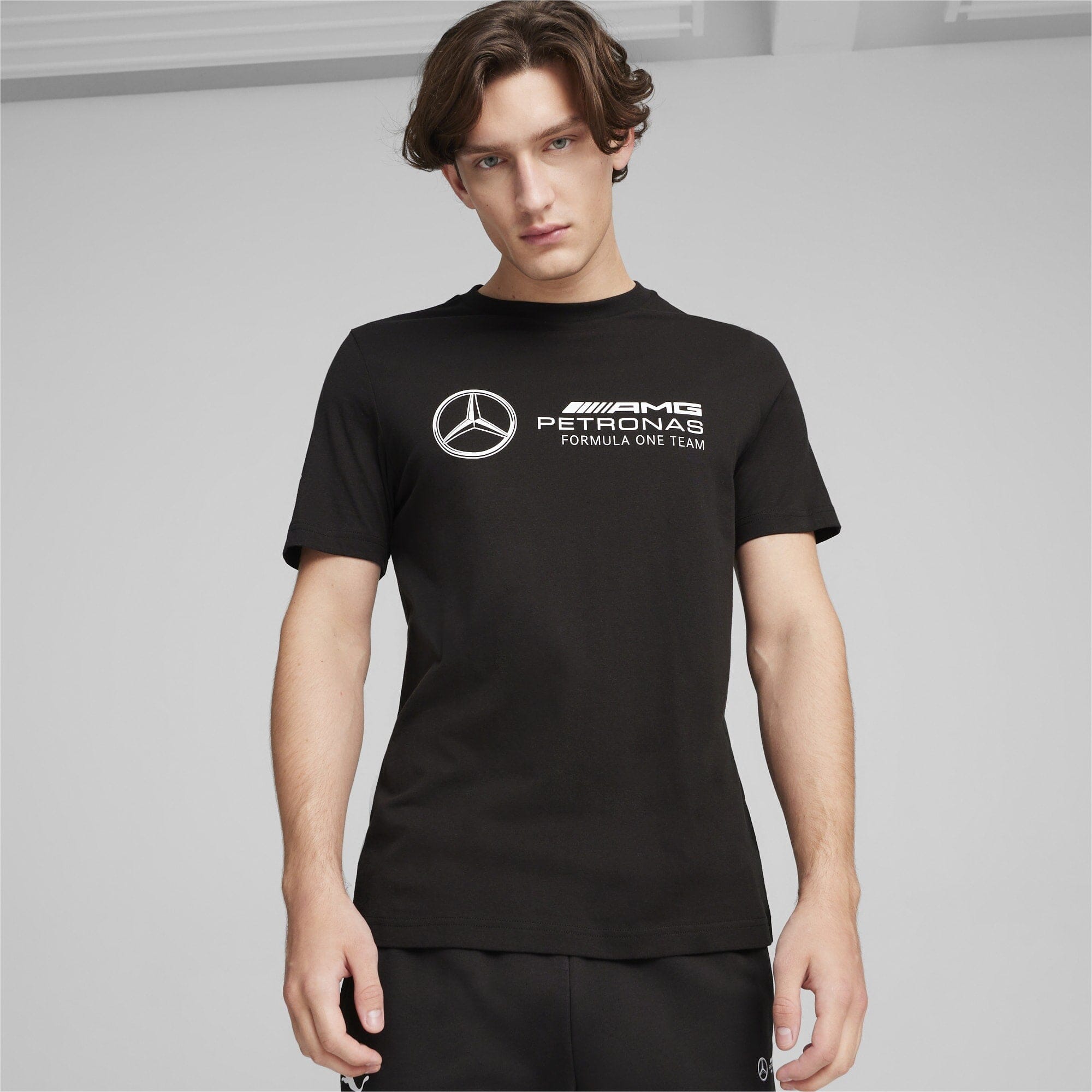 Mercedes Benz AMG Petronas F1 Puma Men's Large Logo T-Shirt - Black/Silver/Green T-shirts Mercedes AMG Petronas