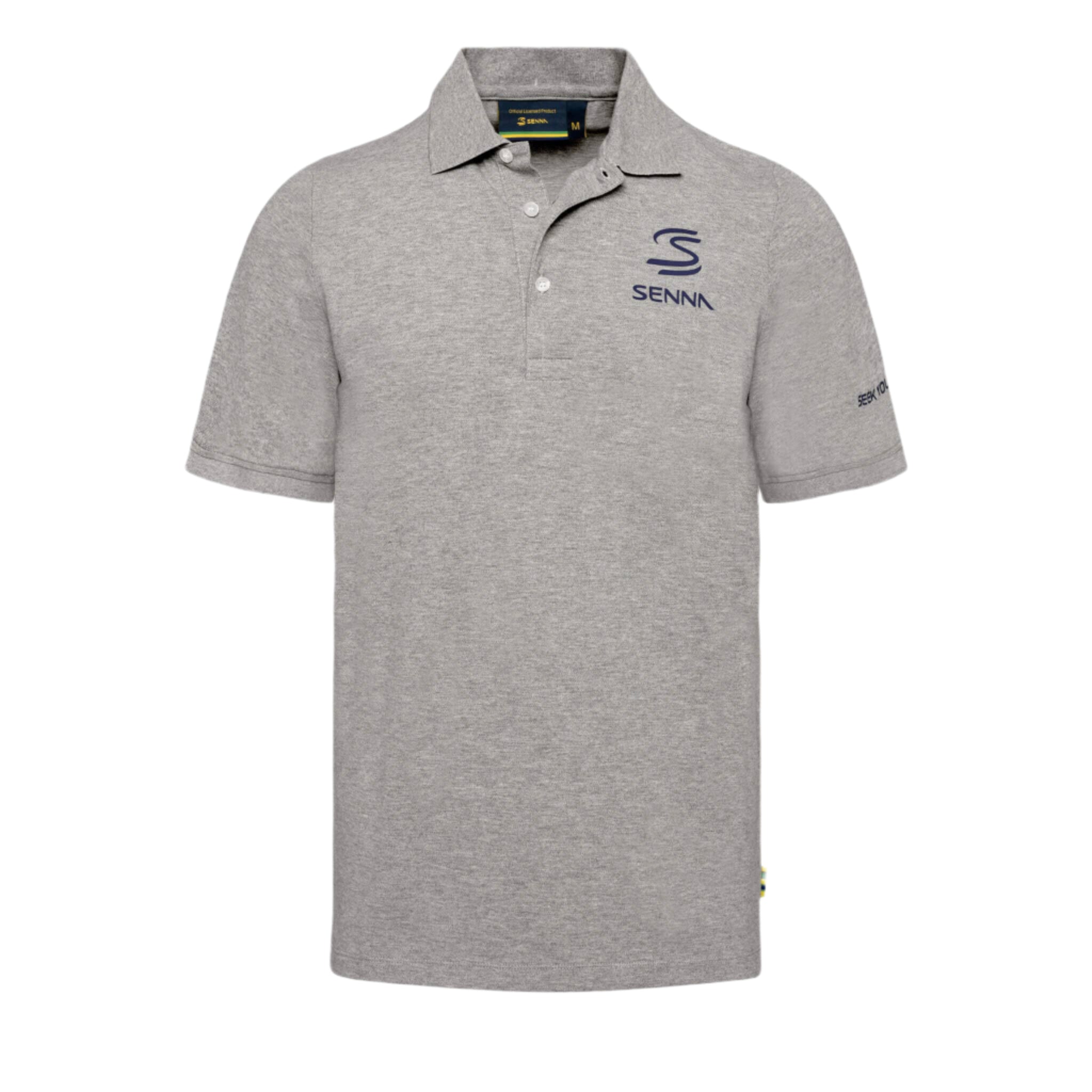 Ayrton Senna F1 Men's Legacy Polo Shirt - Navy/White/Gray Marble Polos Ayrton Senna XS Gray