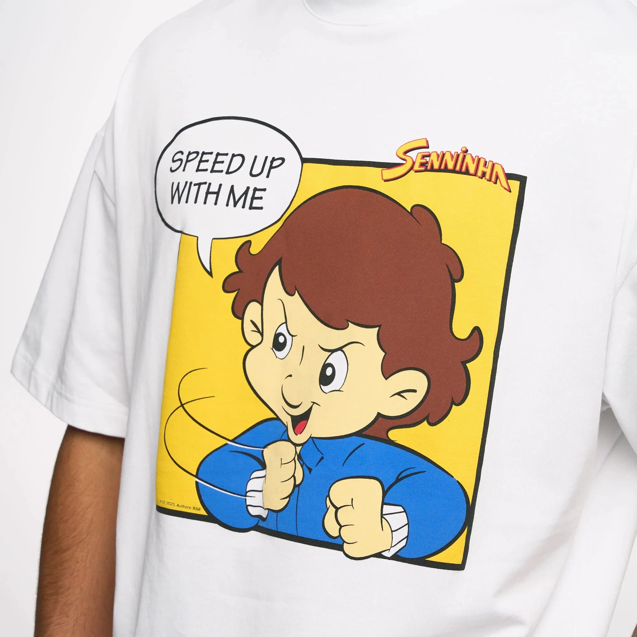 Ayrton Senna F1 Senninha Oversized Cartoon T-Shirt - White T-shirts Ayrton Senna