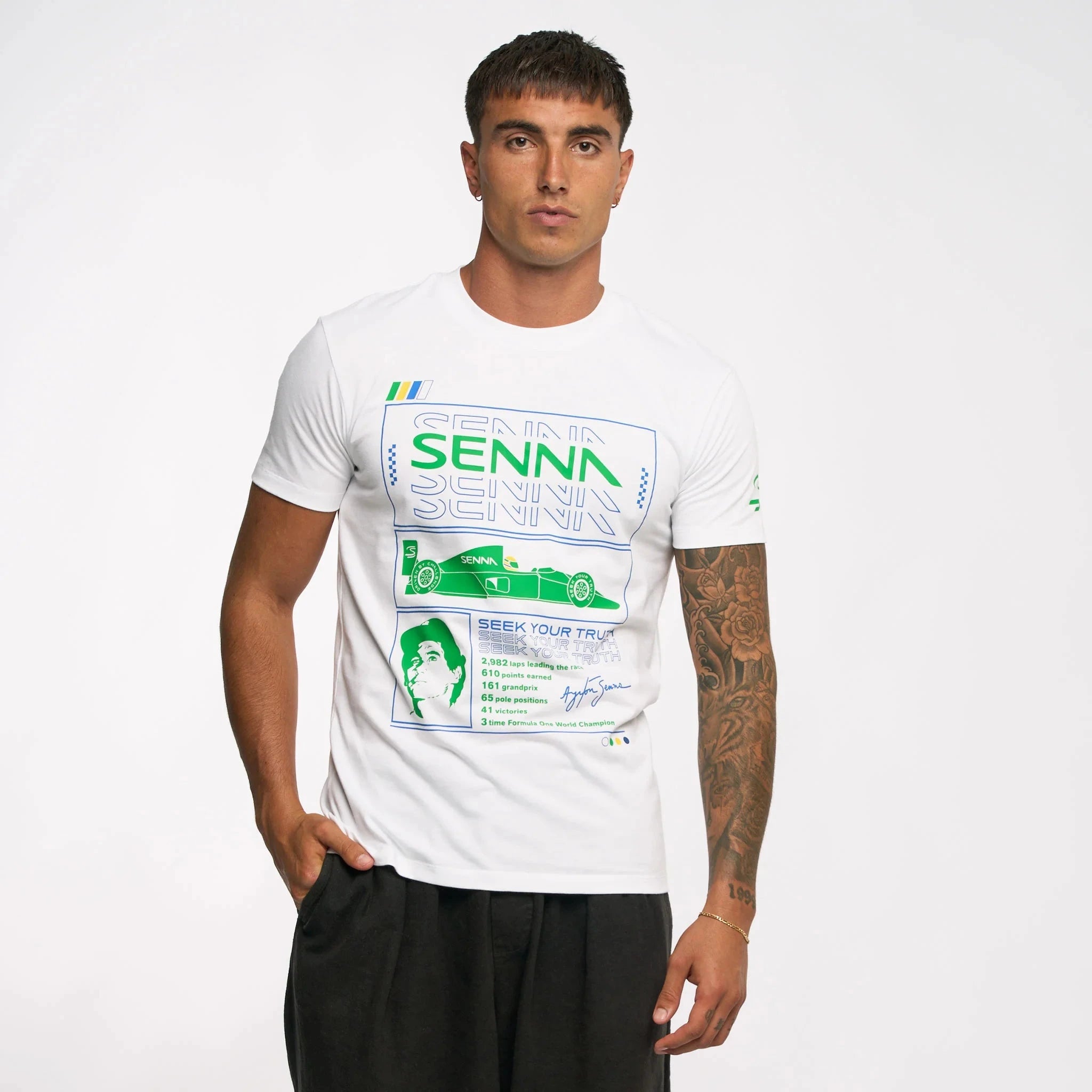 Ayrton Senna F1 Race T-Shirt - White/Yellow T-shirts Ayrton Senna