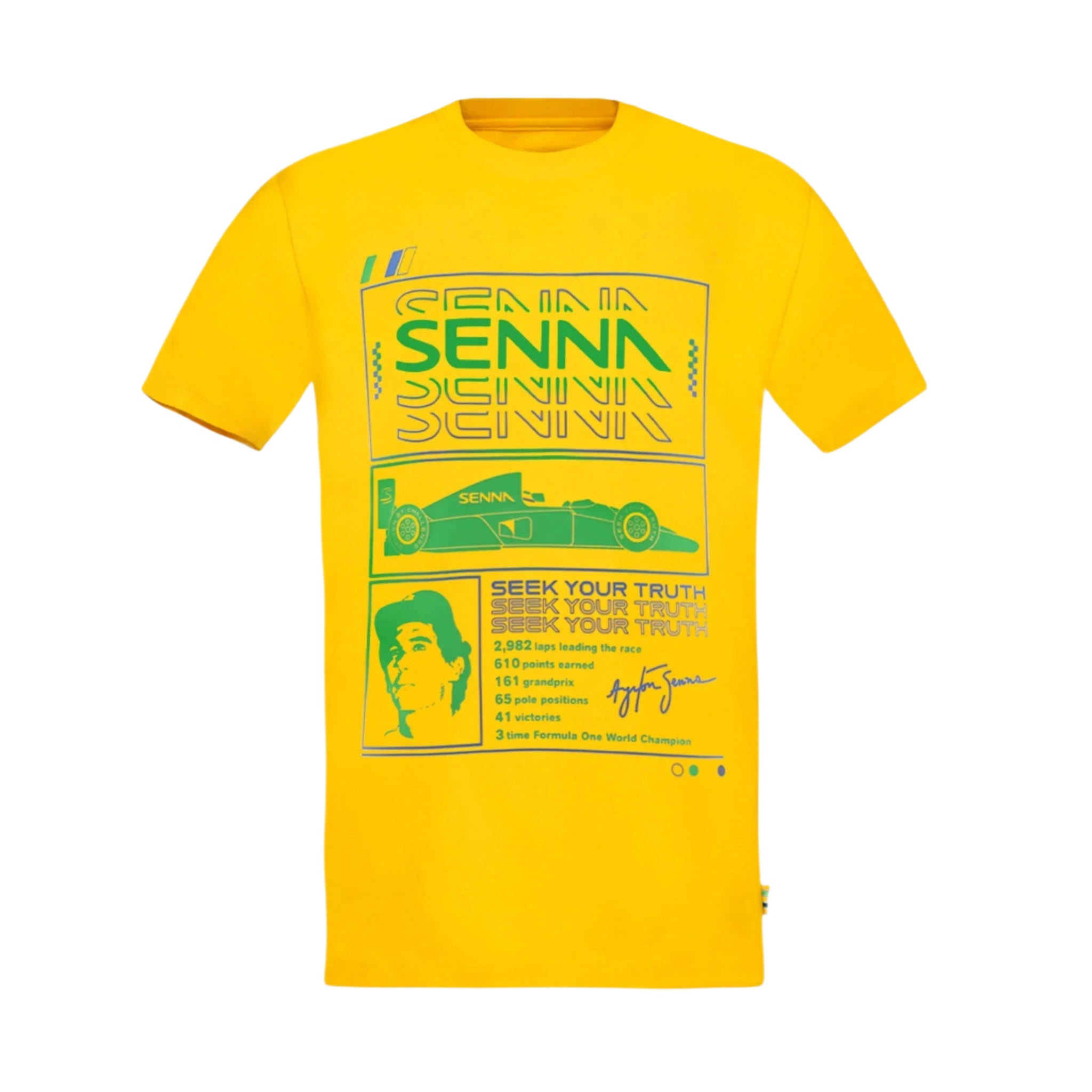 Ayrton Senna F1 Race T-Shirt - White/Yellow T-shirts Ayrton Senna XS Yellow