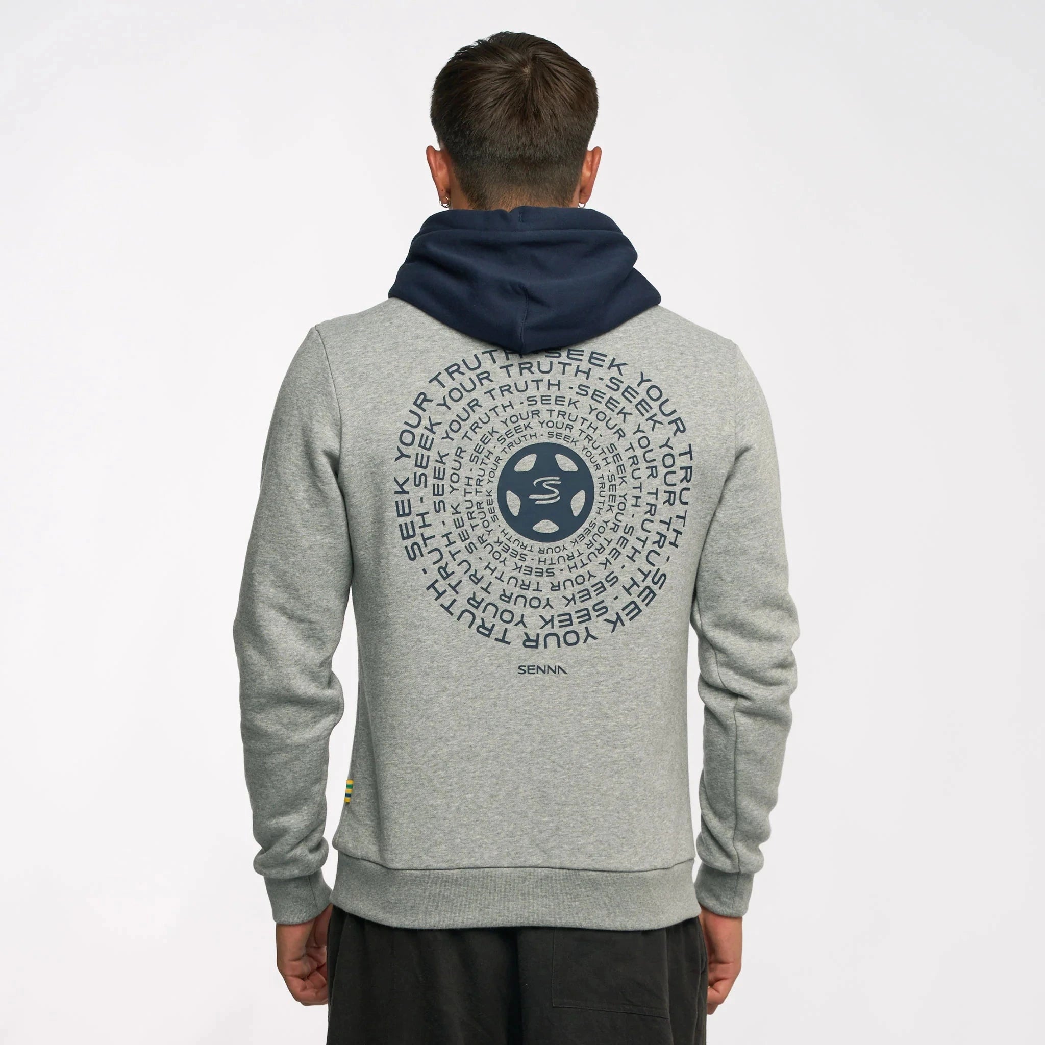 Ayrton Senna F1 Seek Your Truth Circle Hoodie - Gray Marle/Yellow Hoodies Ayrton Senna