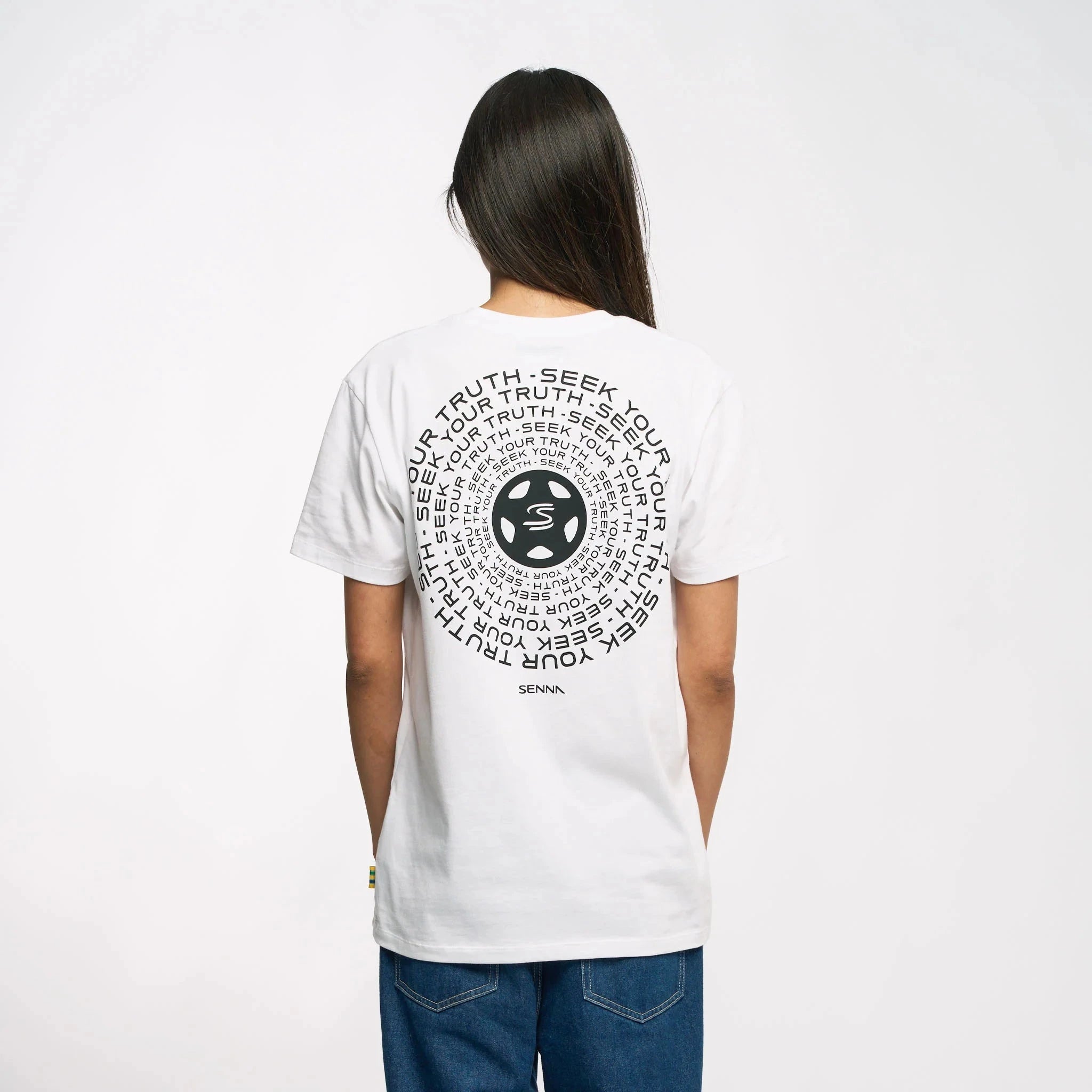 Ayrton Senna F1 Seek Your Truth Circle T-Shirt - White/Yellow T-shirts Ayrton Senna