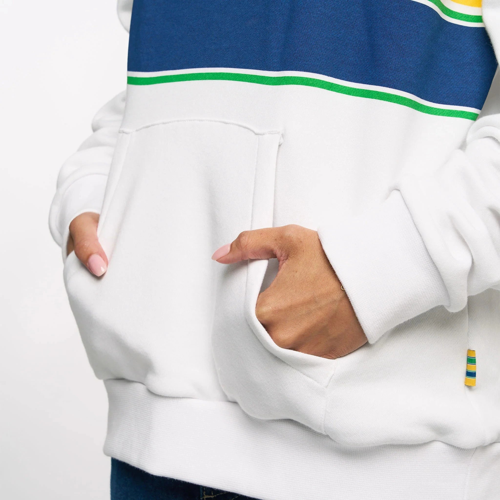 Ayrton Senna F1 Stripe Pullover Hoodie - White/Yellow Hoodies Ayrton Senna
