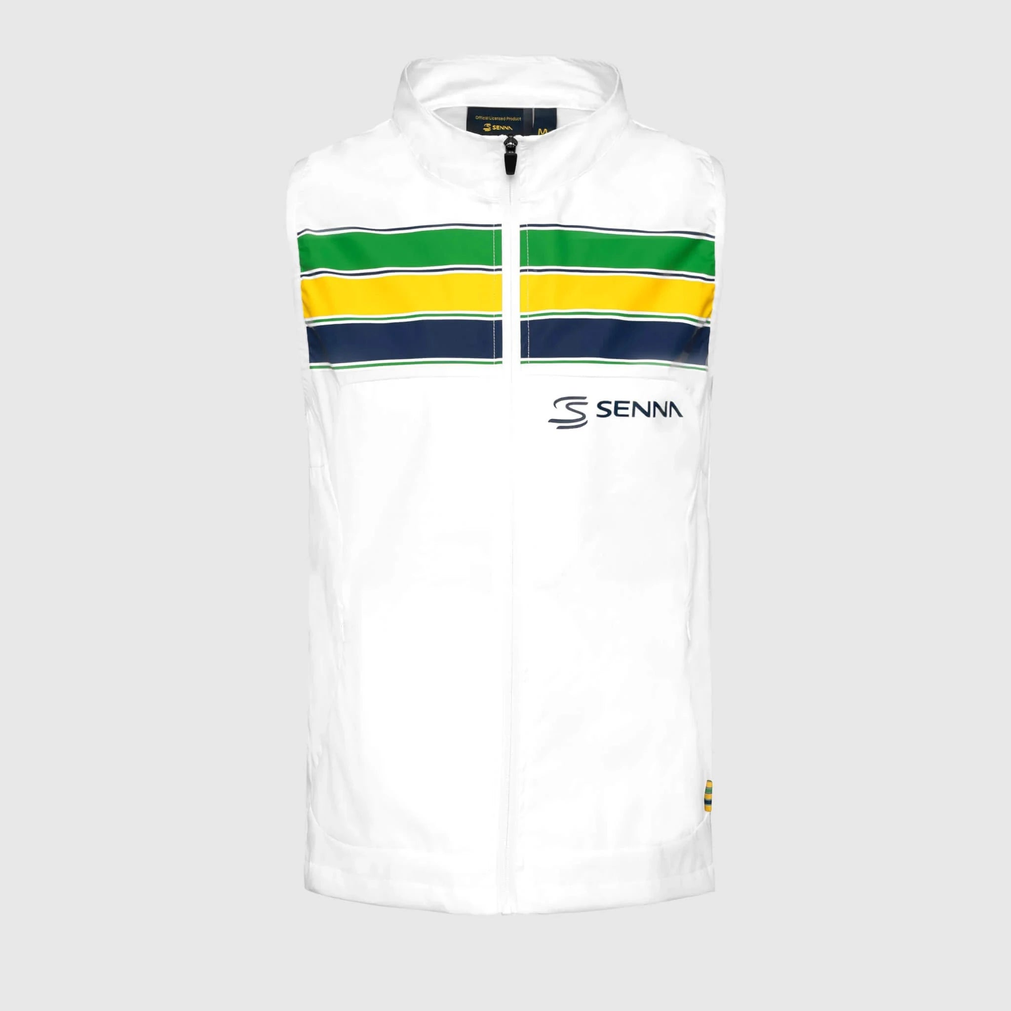 Ayrton Senna F1 Stripe Windbreaker Vest - White/Blue Vest Ayrton Senna XS White
