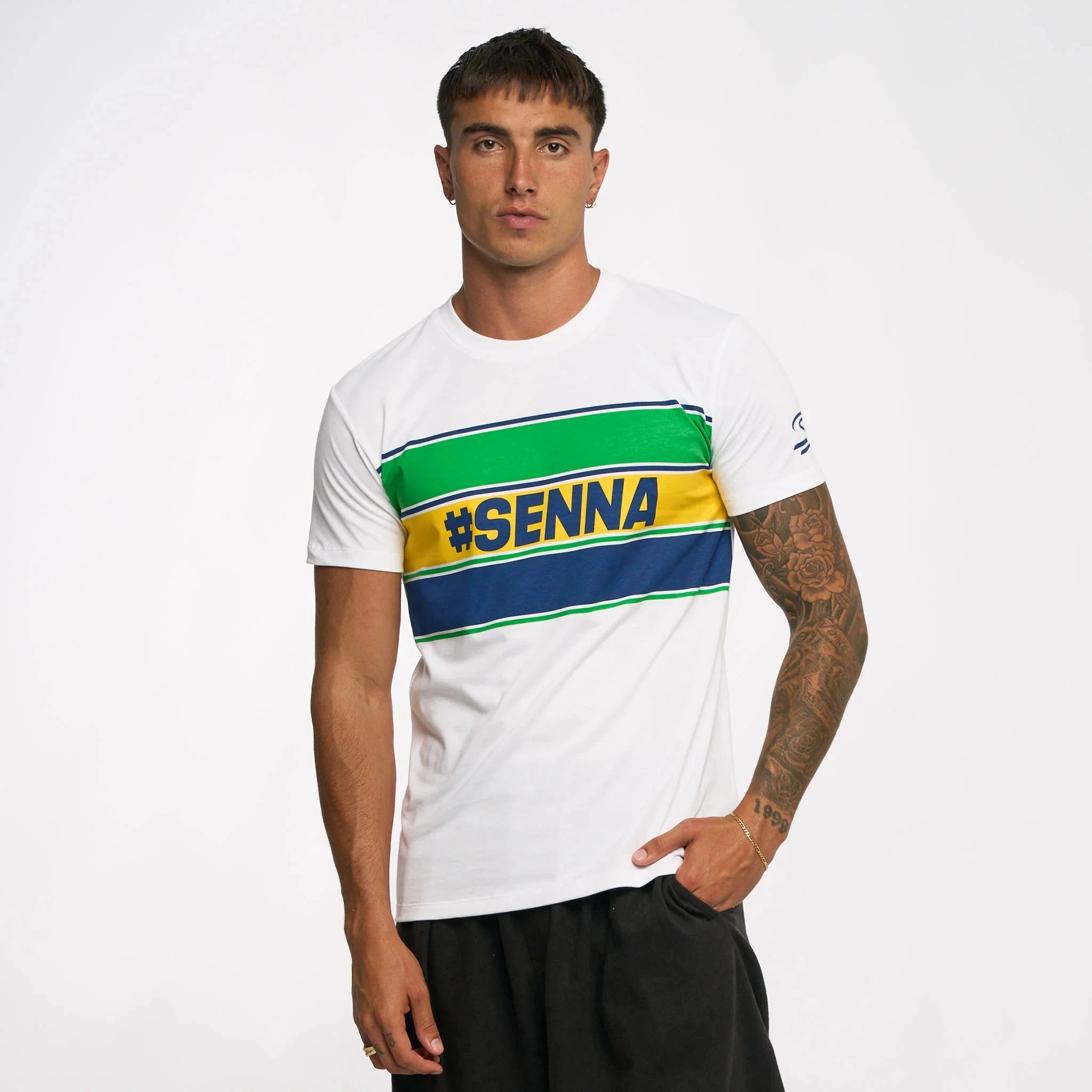 Ayrton Senna F1 Men's #Senna T-Shirt - Blue/Yellow/White T-shirts Ayrton Senna