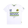 Ayrton Senna F1 Men's #12 Stripe T-Shirt - Navy/White/Yellow T-shirts Ayrton Senna XS White