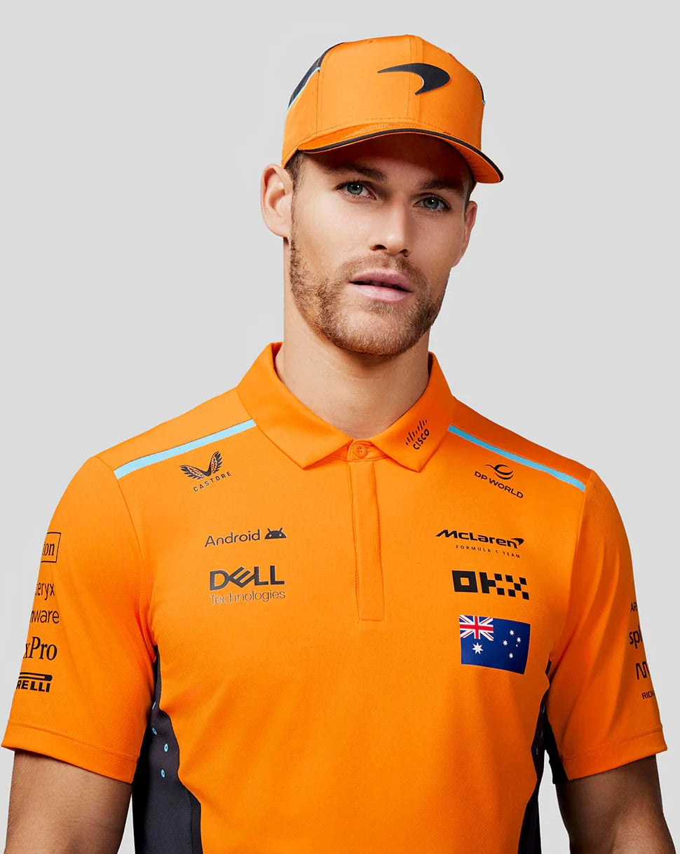 McLaren F1 Men's Oscar Piastri Team Drivers Polo Shirt - Papaya Polos McLaren-Castore