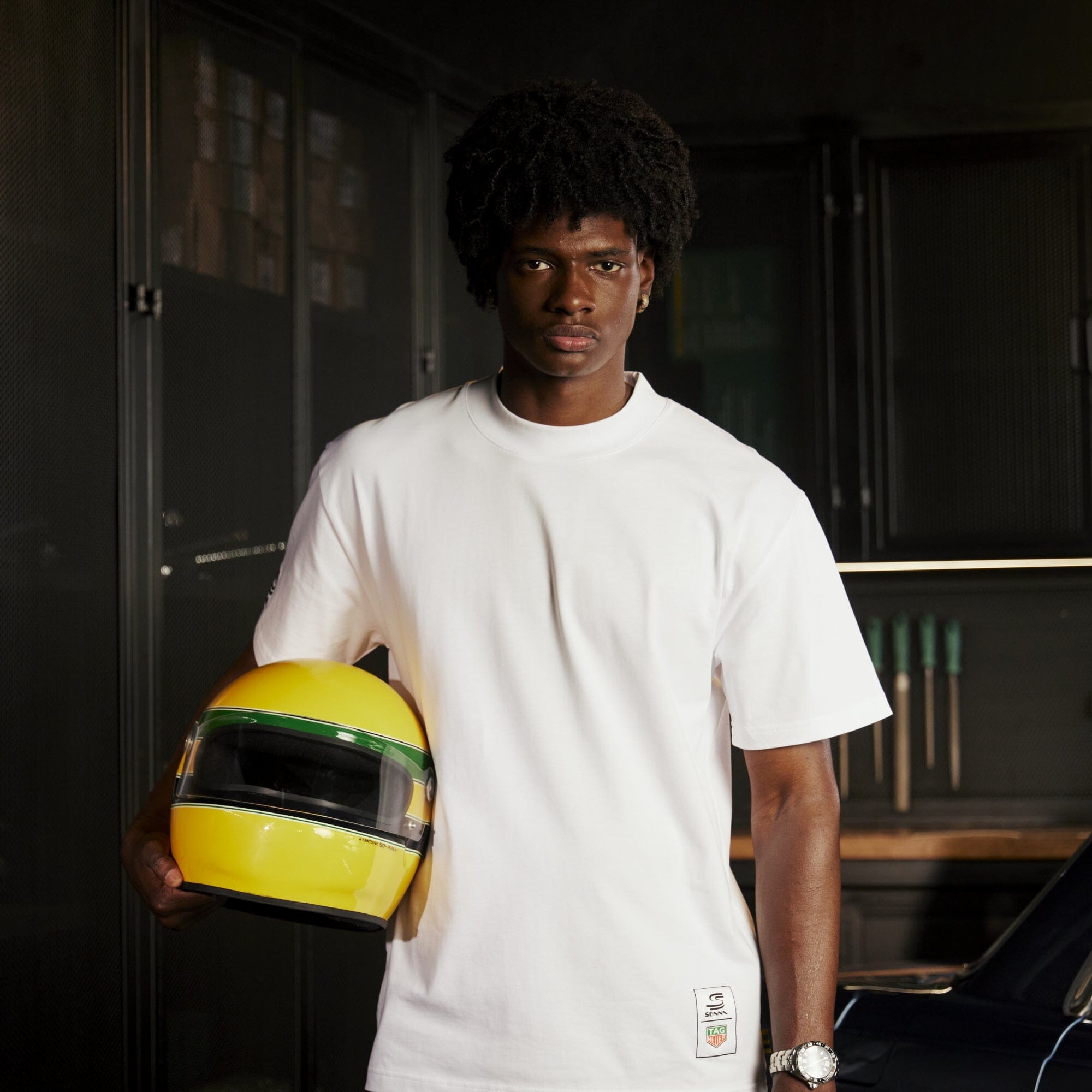 Ayrton Senna F1 x Tag Heuer Badge T-Shirt - White/Black T-shirts Ayrton Senna