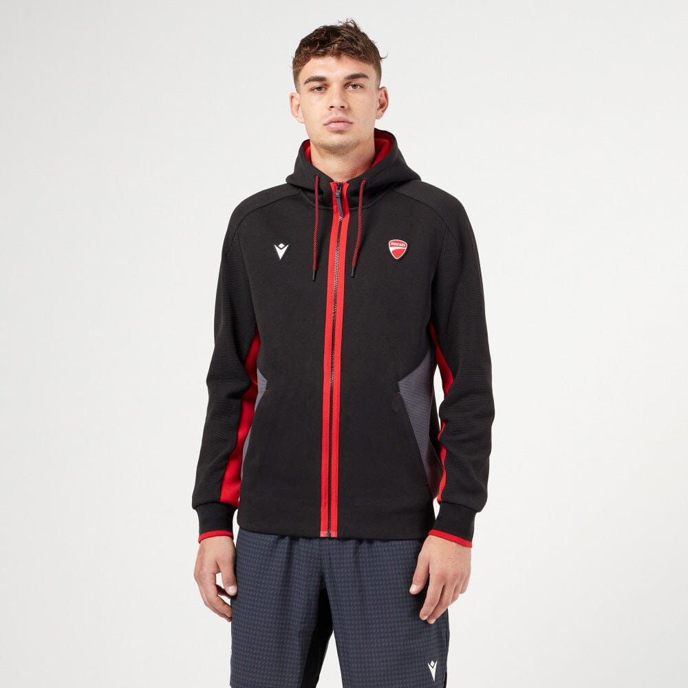Ducati x Macron Men's Warmup Zip Up Hoodie - Black Hoodies Ducati