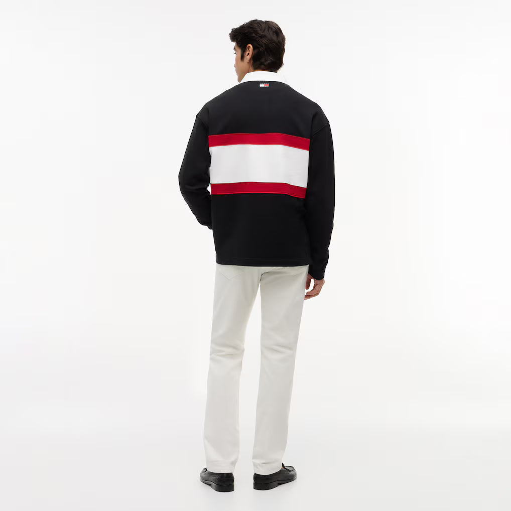 Cadillac F1 Racing Script Rugby Long Sleeve Polo Shirt - Black Polos Cadillac F1