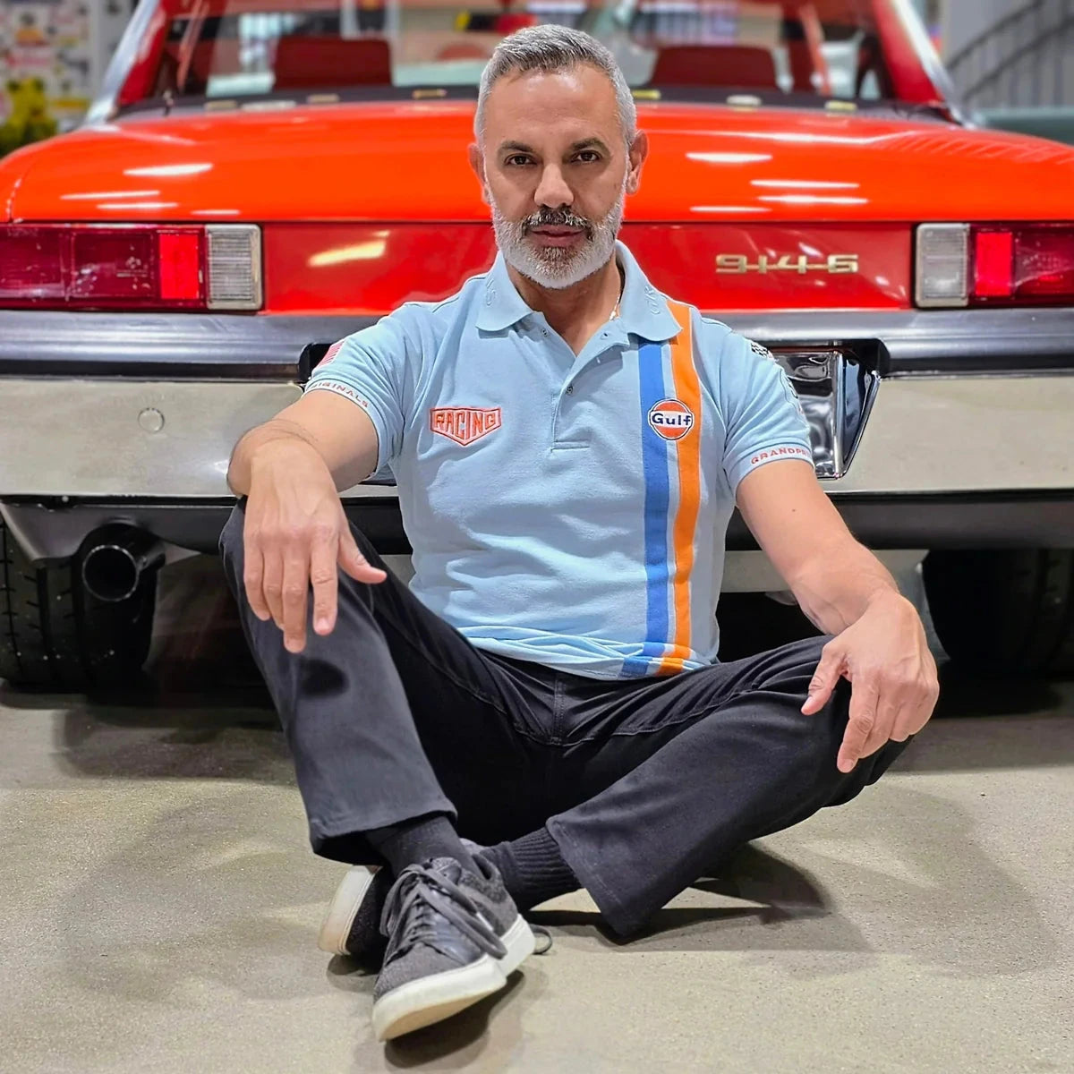 GrandPrix Originals Men's Gulf Roadmaster Polo - White/Gulf Blue/Navy Polos GrandPrix Originals USA