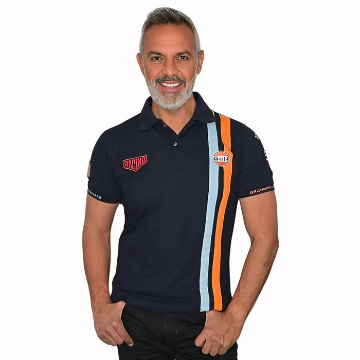 GrandPrix Originals Men's Gulf Roadmaster Polo - White/Gulf Blue/Navy Polos GrandPrix Originals USA S Navy