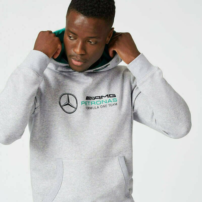 Mercedes Benz AMG Petronas F1 Unisex Logo Hooded Sweatshirt -Black/Gray Hoodies Light Gray