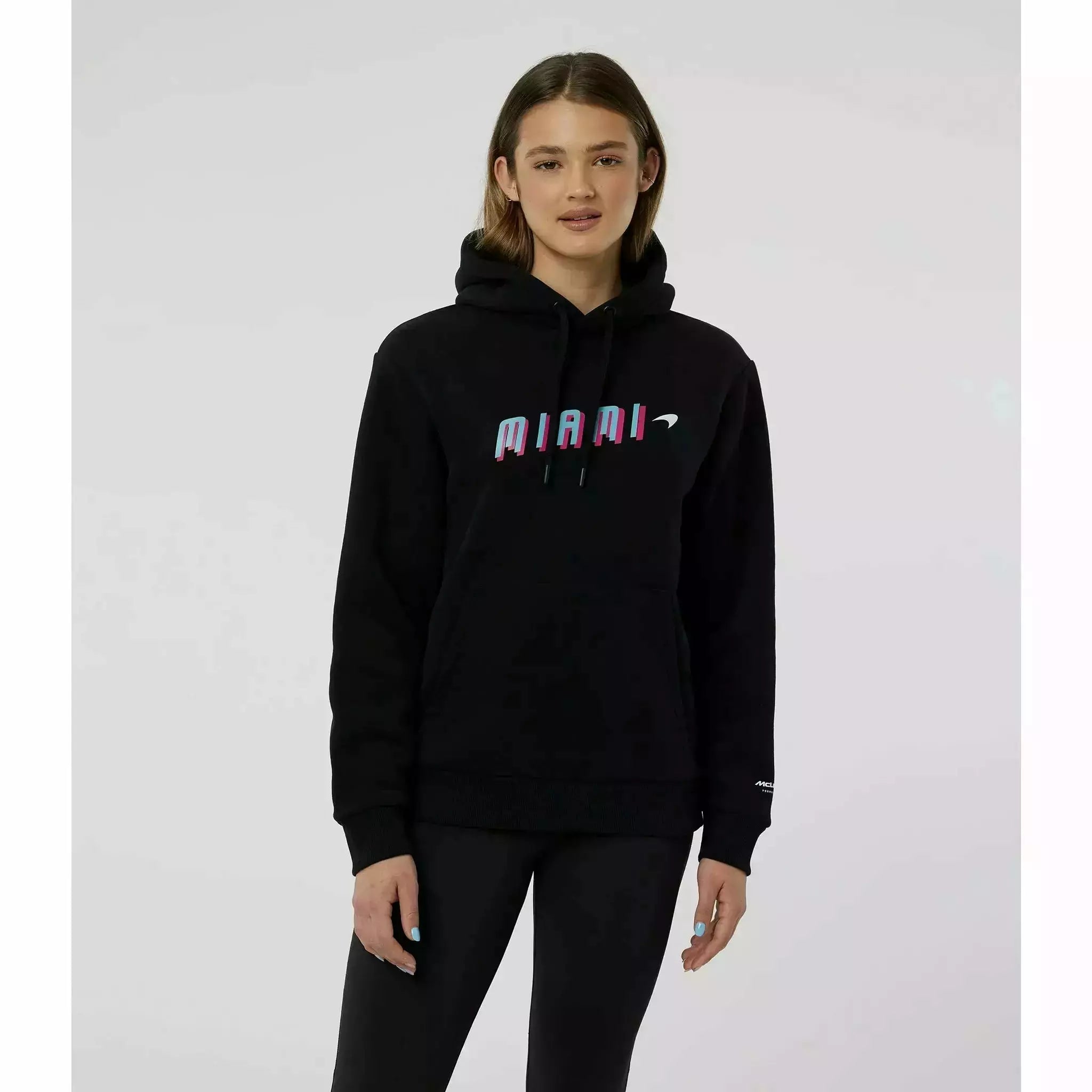 McLaren F1 Women's Miami Neon Graphic Hoodie -Black/Vice Blue/Beetroot Purple Hoodies Black
