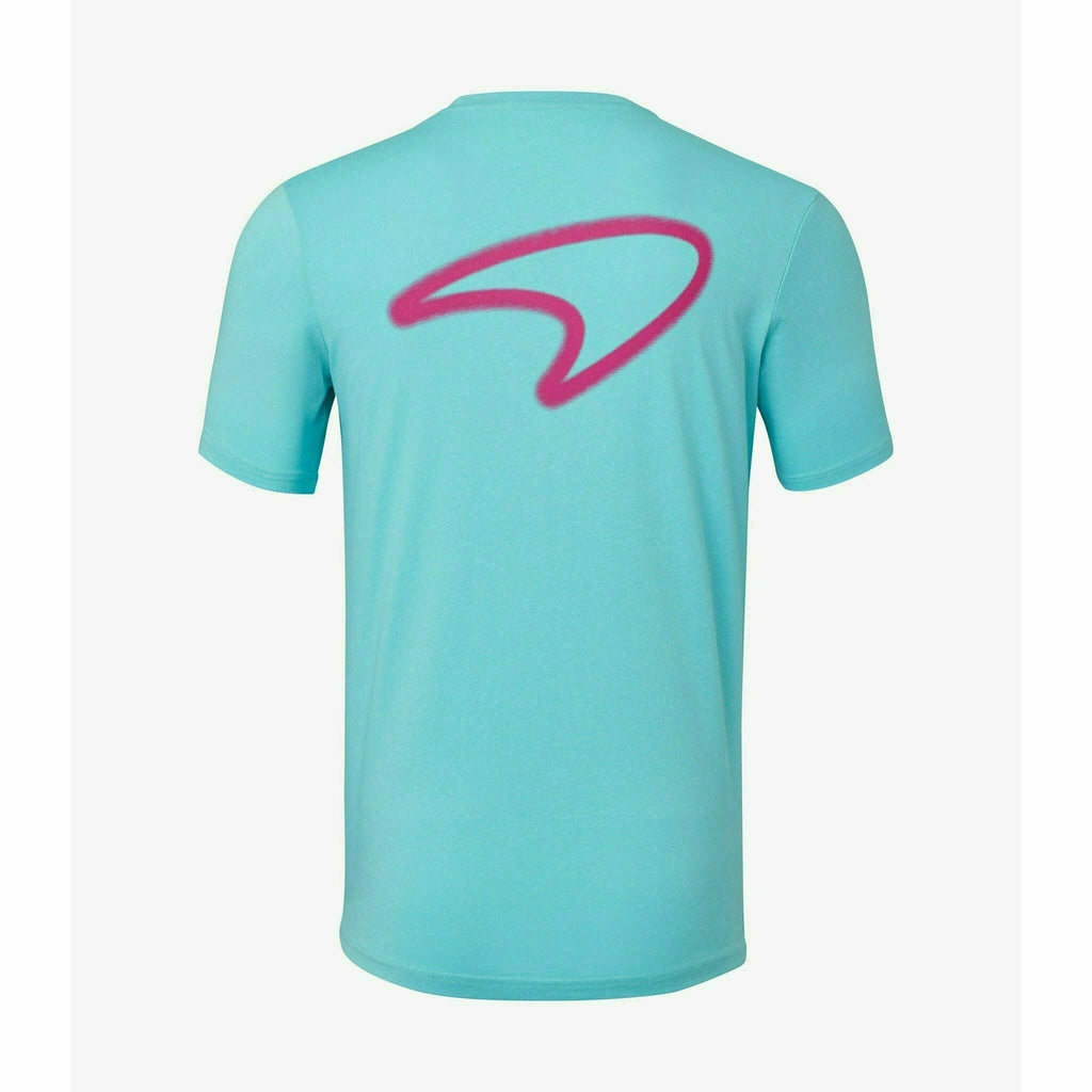 McLaren F1 Men's Miami Neon Graphic T-Shirt-Black/White/Vice Blue/Beetroot Purple/Crystal Rose/Aqua Sky T-shirts Medium Aquamarine