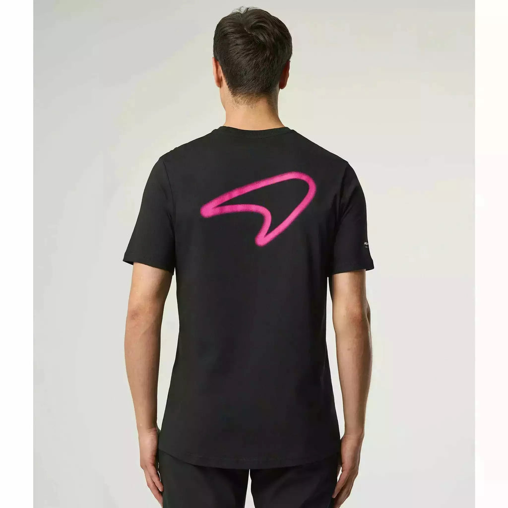 McLaren F1 Men's Miami Neon Graphic T-Shirt-Black/White/Vice Blue/Beetroot Purple/Crystal Rose/Aqua Sky T-shirts Dark Slate Gray