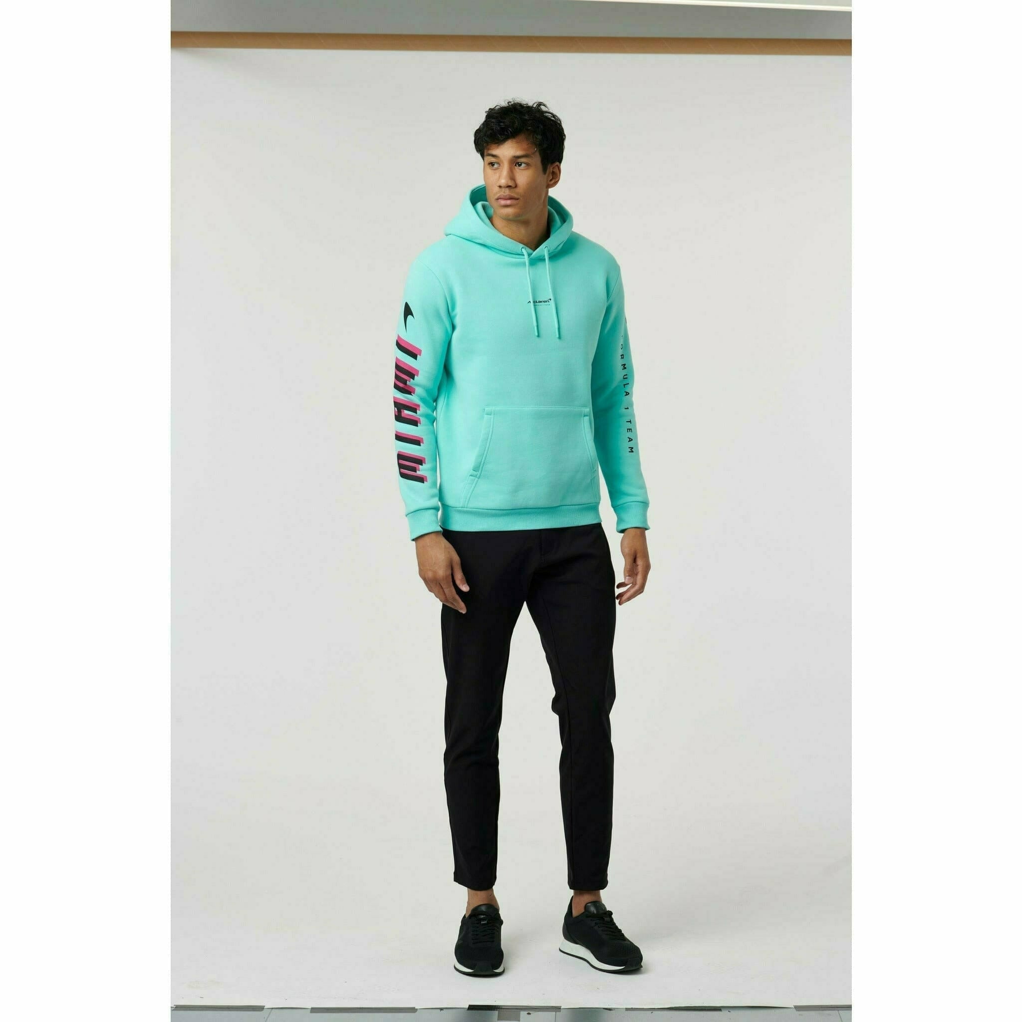 McLaren F1 Men's Miami Neon Logo Hoodie -Black/Vice Blue/Aqua Sky Hoodies Light Gray