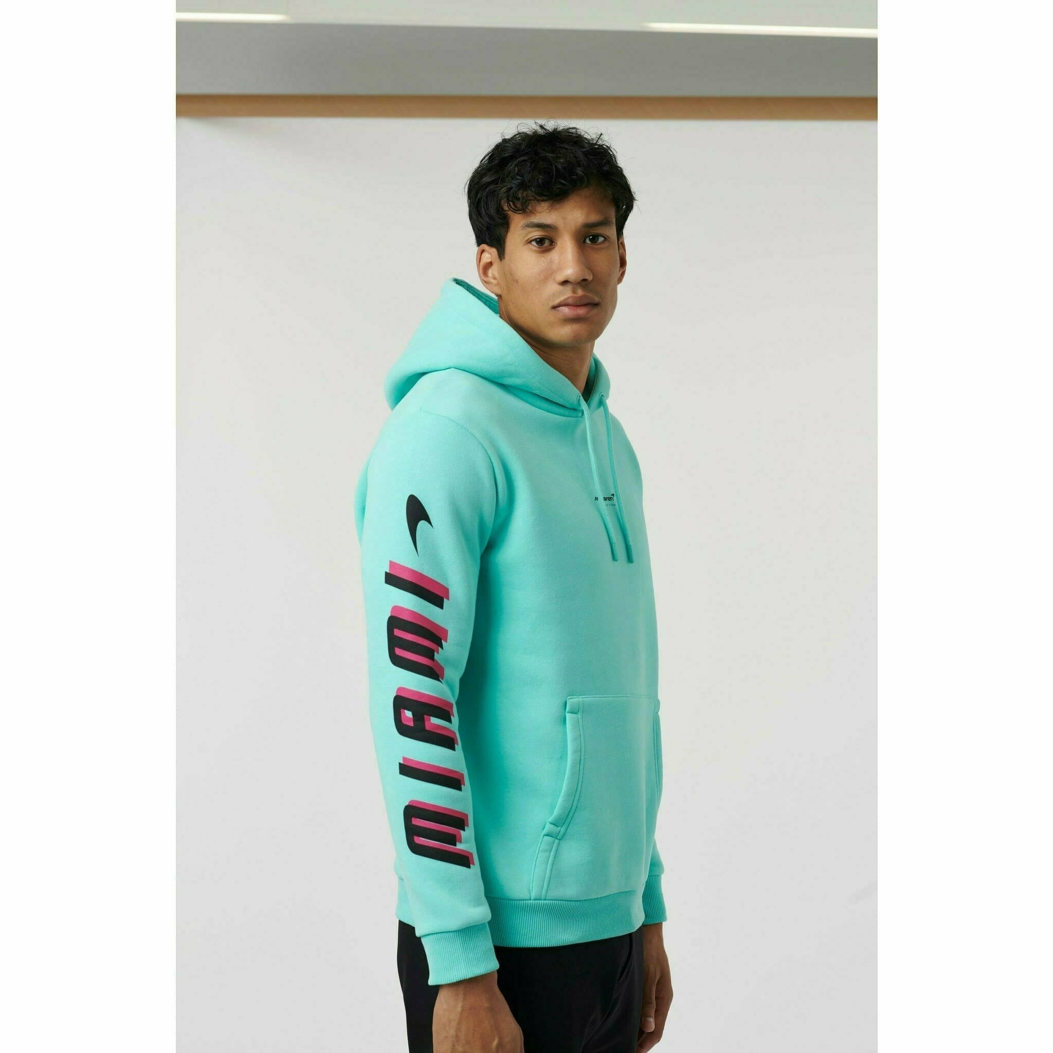 McLaren F1 Men's Miami Neon Logo Hoodie -Black/Vice Blue/Aqua Sky Hoodies Light Gray
