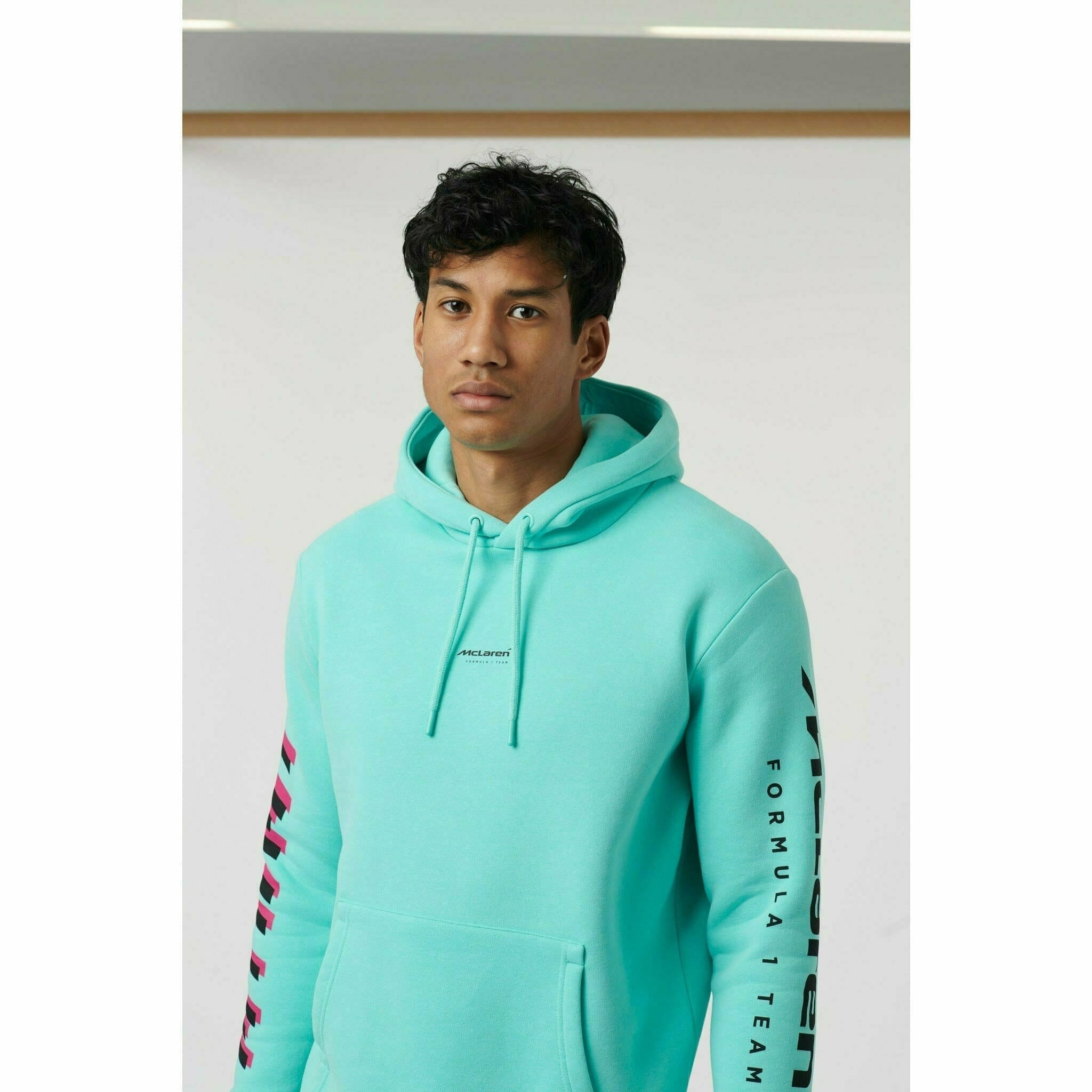McLaren F1 Men's Miami Neon Logo Hoodie -Black/Vice Blue/Aqua Sky Hoodies Light Gray