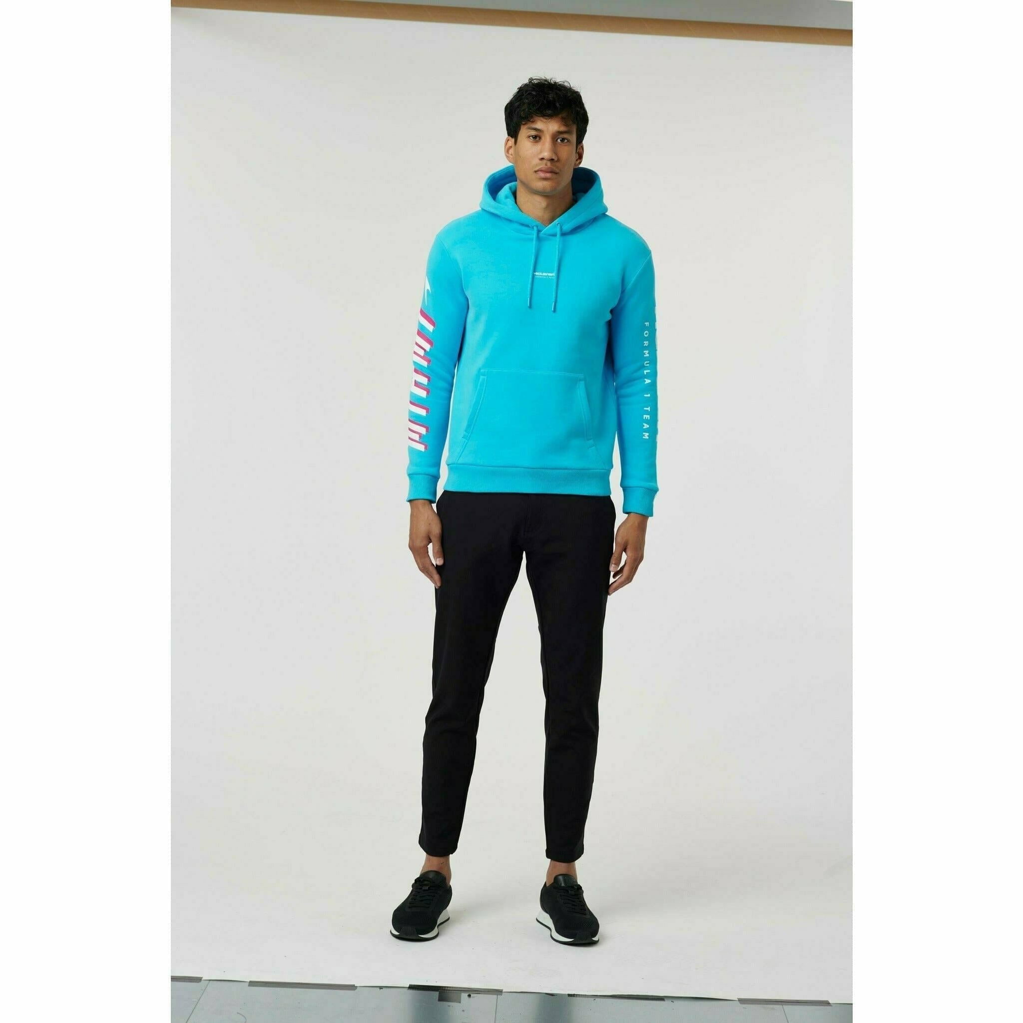 McLaren F1 Men's Miami Neon Logo Hoodie -Black/Vice Blue/Aqua Sky Hoodies Light Gray