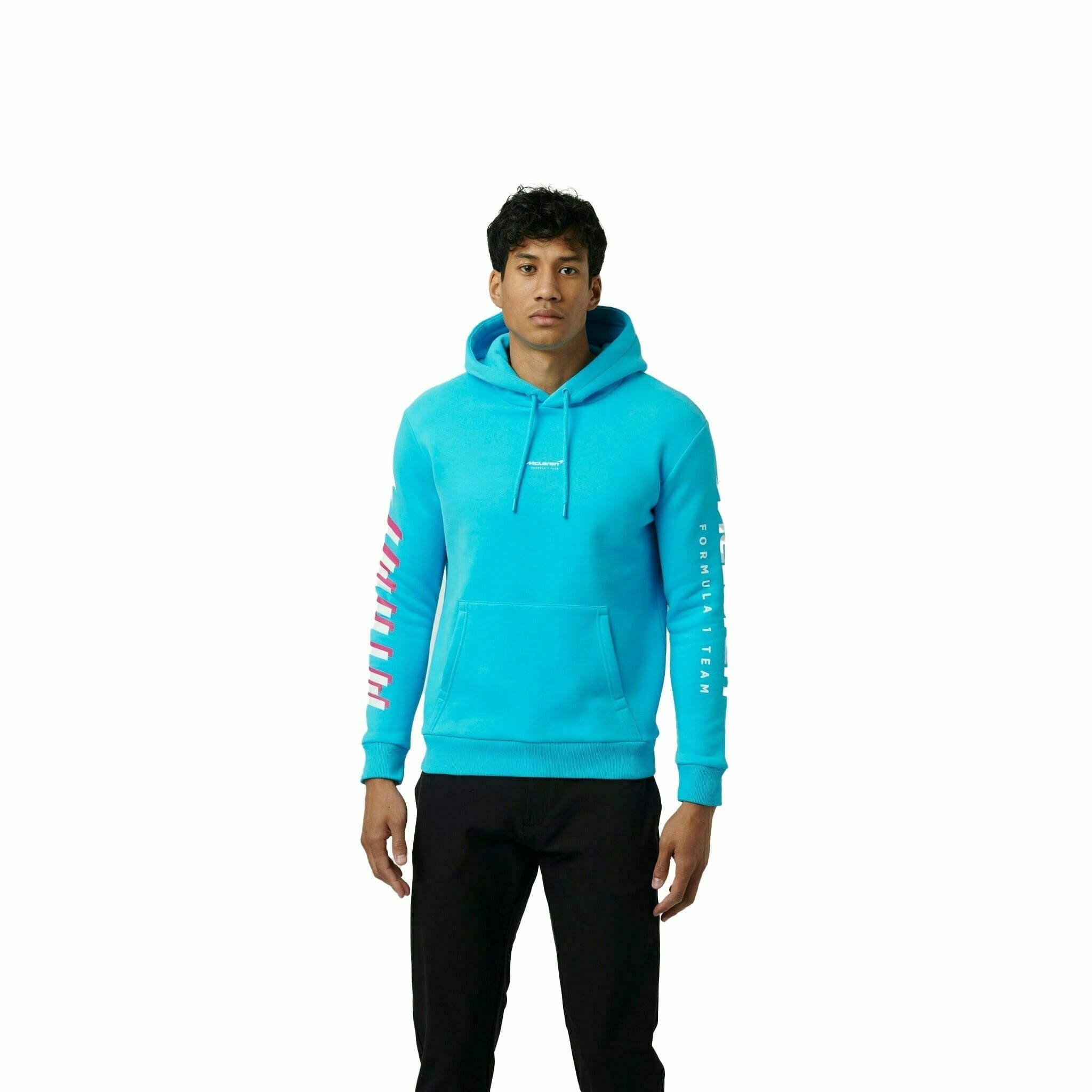 McLaren F1 Men's Miami Neon Logo Hoodie -Black/Vice Blue/Aqua Sky Hoodies Dark Turquoise