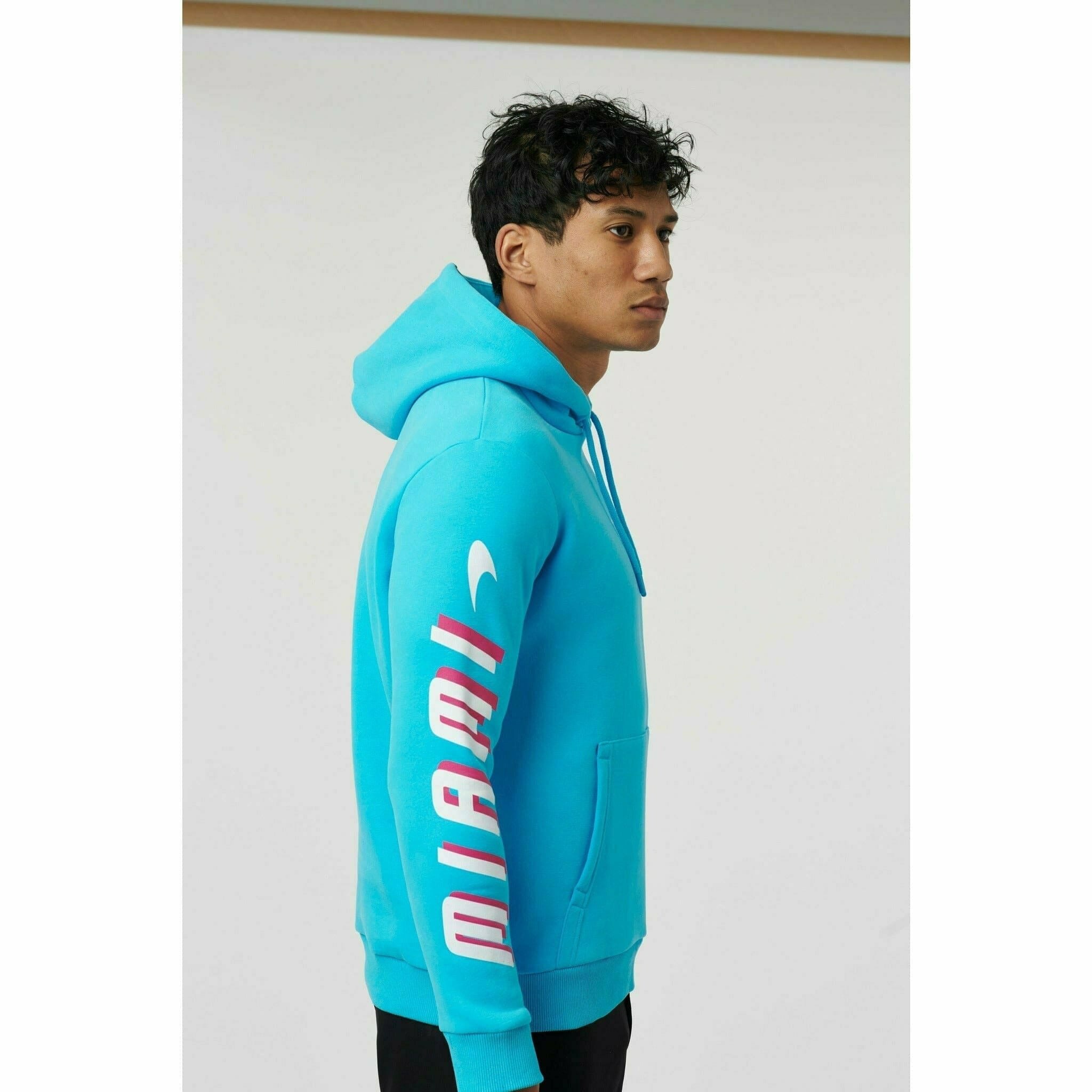 McLaren F1 Men's Miami Neon Logo Hoodie -Black/Vice Blue/Aqua Sky Hoodies Light Sea Green