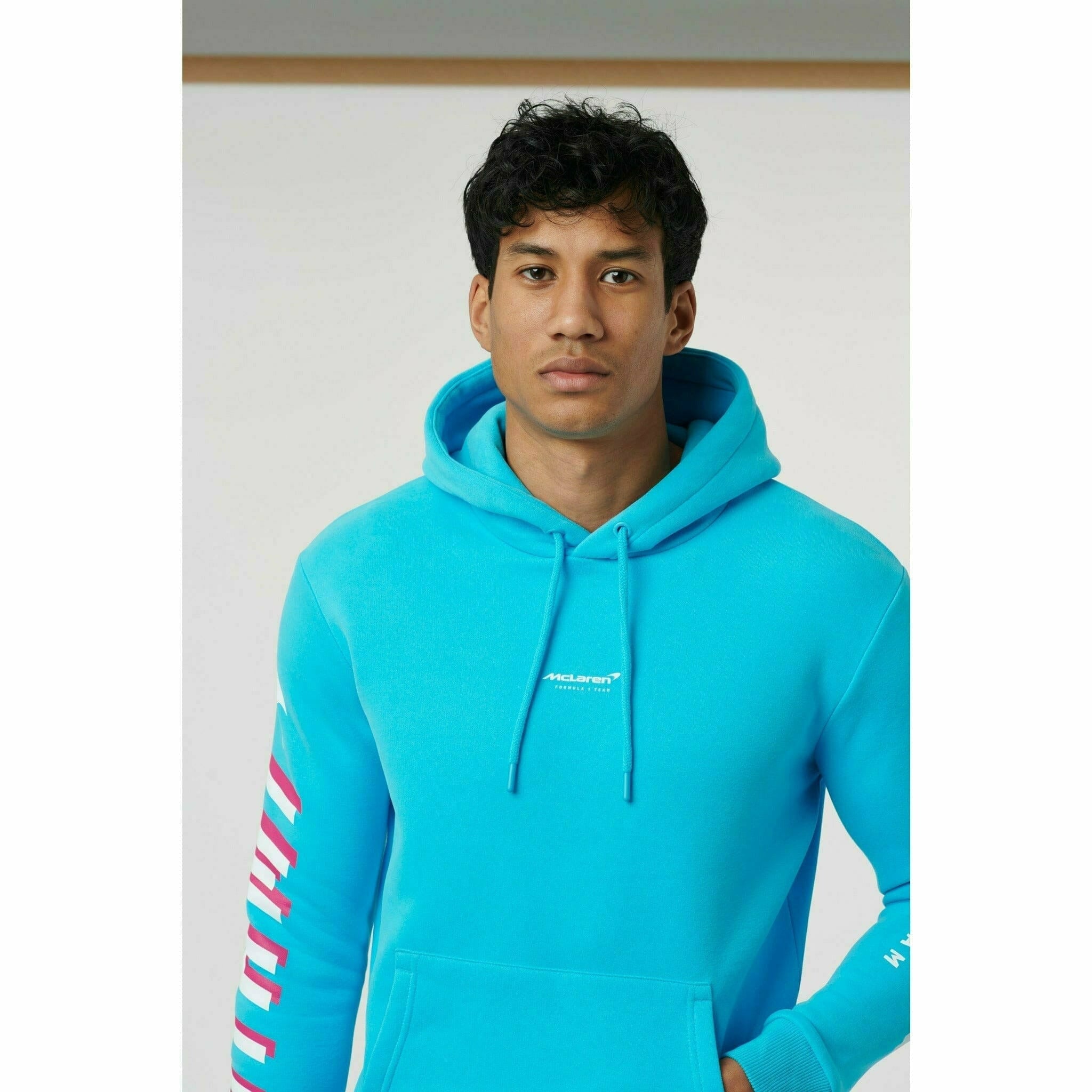 McLaren F1 Men's Miami Neon Logo Hoodie -Black/Vice Blue/Aqua Sky Hoodies Dark Turquoise